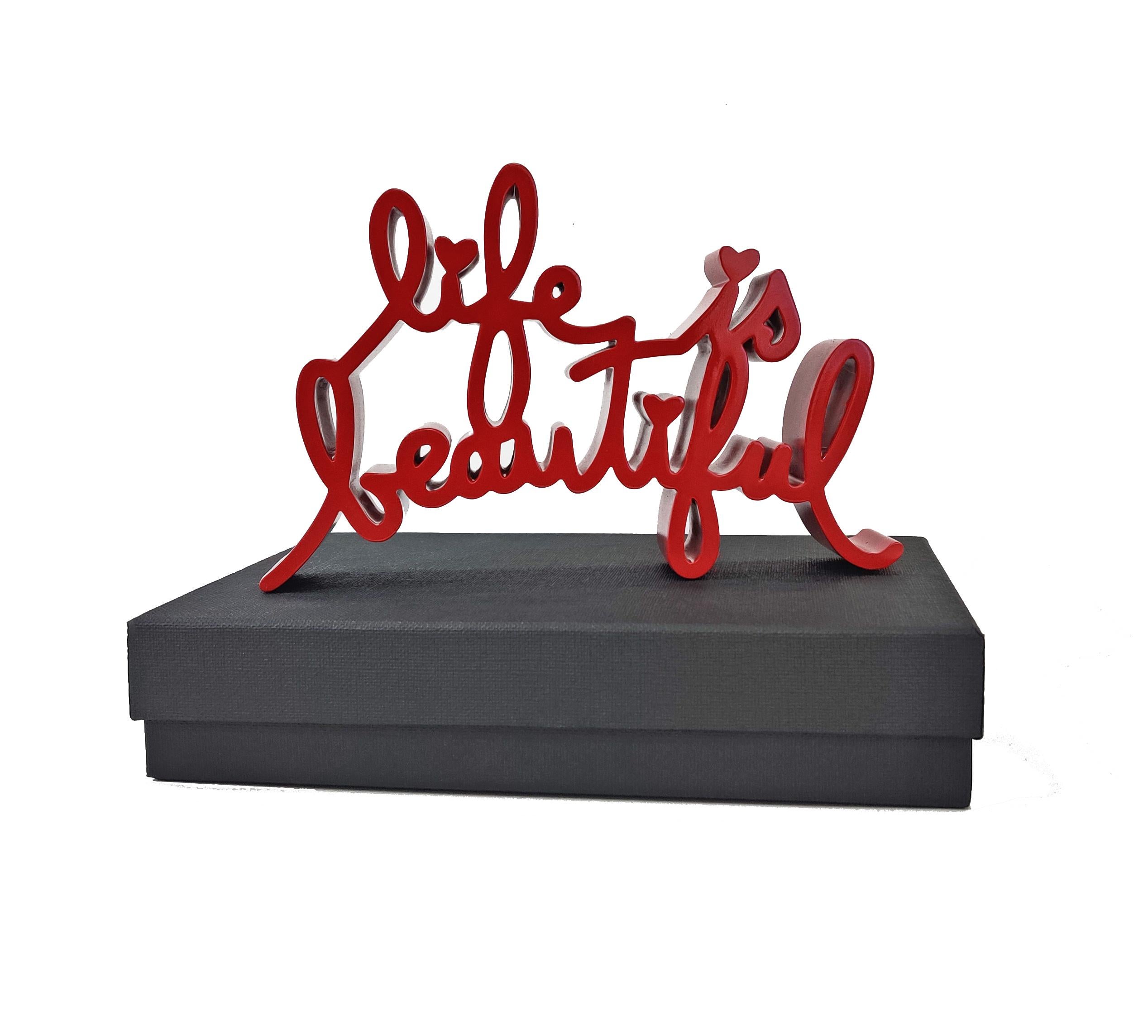 Mr Brainwash Figurative Sculpture - LIFE IS BEAUTIFUL (RED SCULPTURE)
