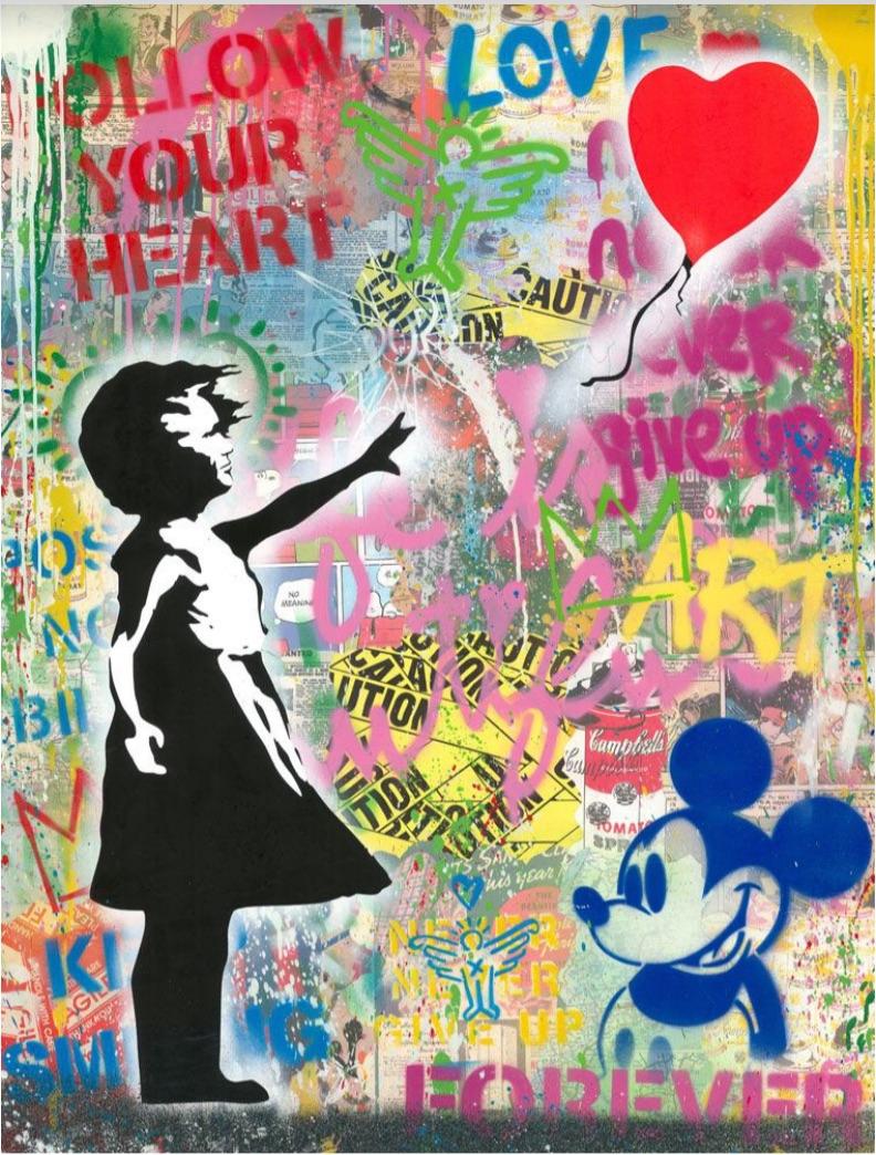 Mr. Brainwash, the pseudonym for Thierry Guetta, is an internationally-known Pop Artist and videographer whose street art and Contemporary pieces are highly valued by collectors. Mr. Brainwash utilizes famous artistic and historic images, including