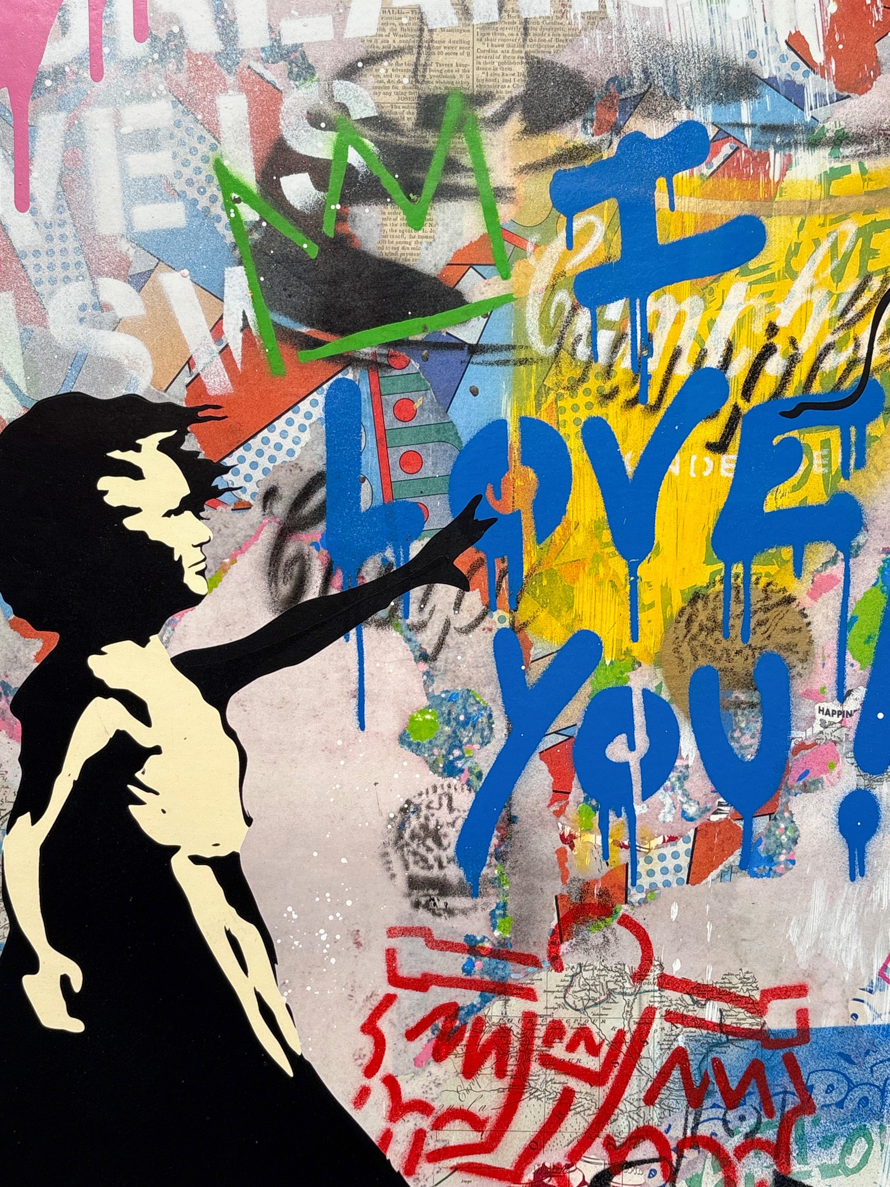 Niña Globo: ¡Te quiero! - Mixed Media Art Arte pop de Mr. Brainwash
