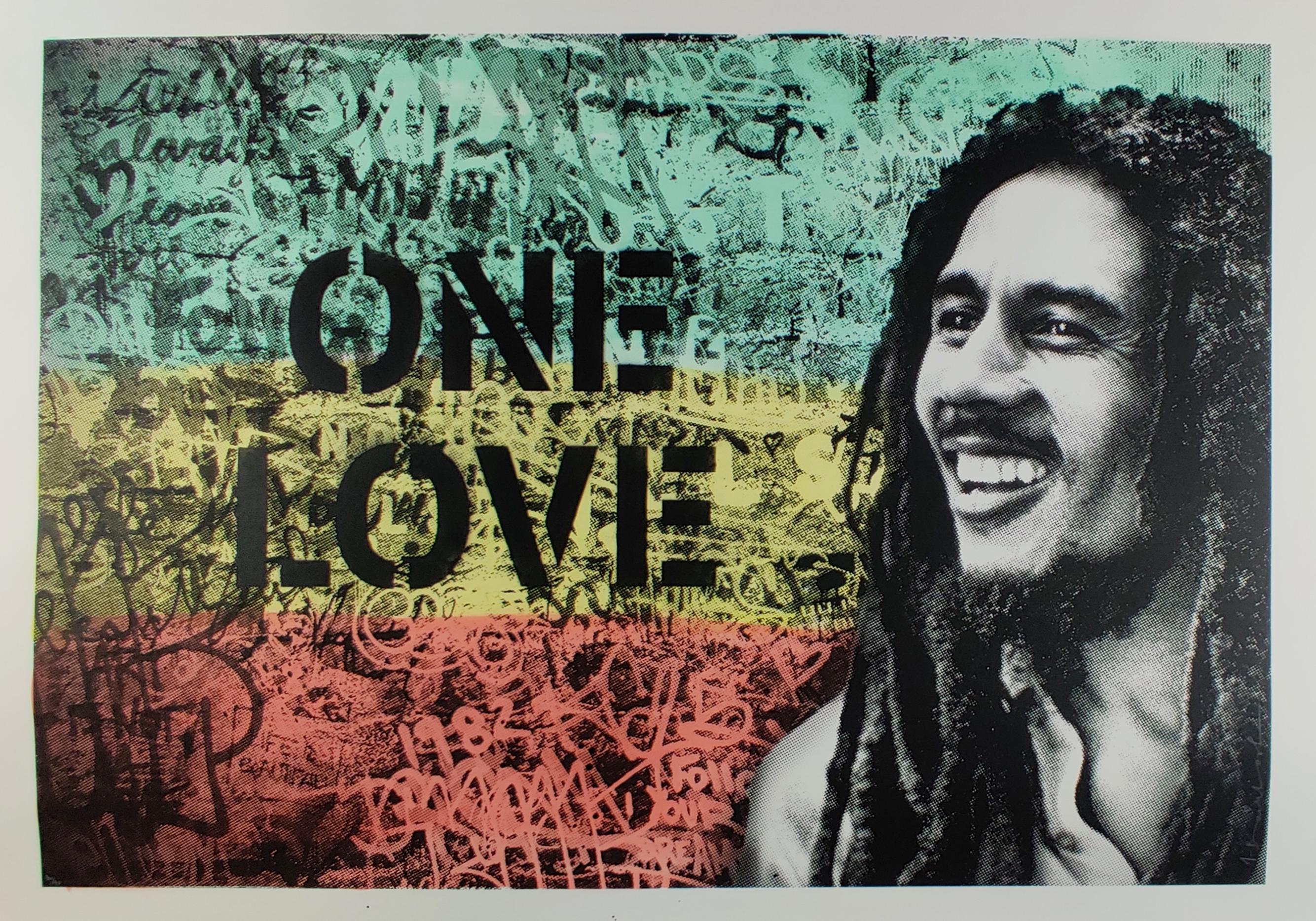 Mr. Brainwash Bob Marley's 74th Birthday Limited Edition Siebdruck mit Aquarell von 2019.

Der ikonische und beliebte Künstler Bob Marley ist ein Pionier und eine Legende der Reggae-Musik. 