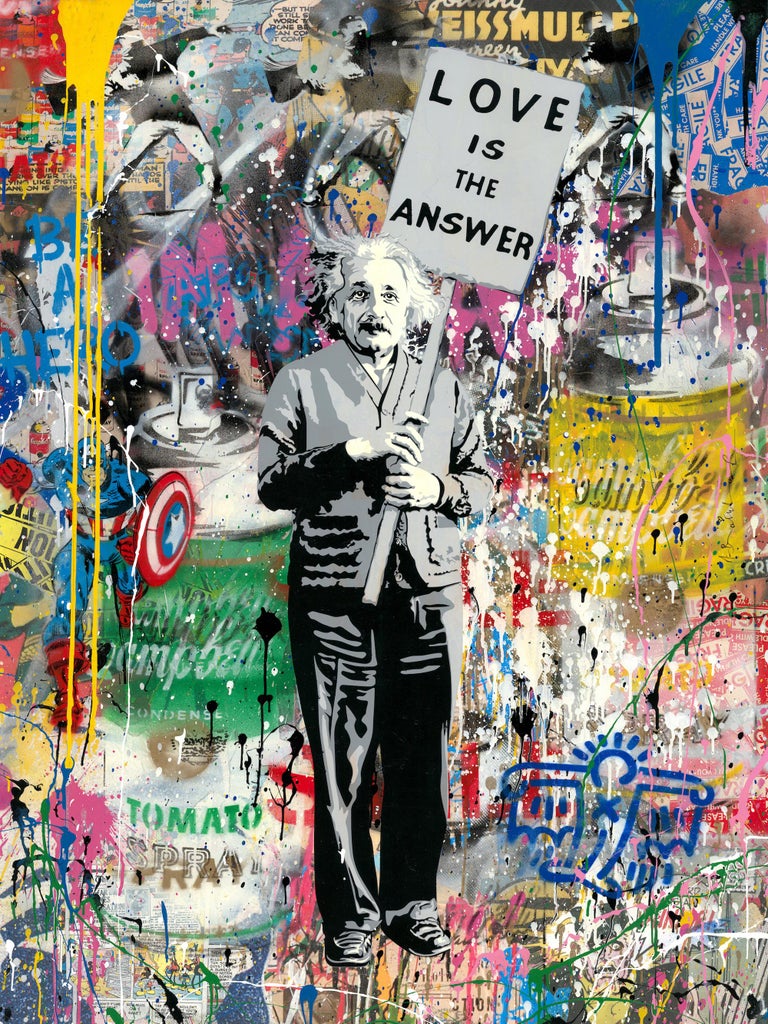 Mr. Brainwash Figurative Painting - Einstein - Love is the answer