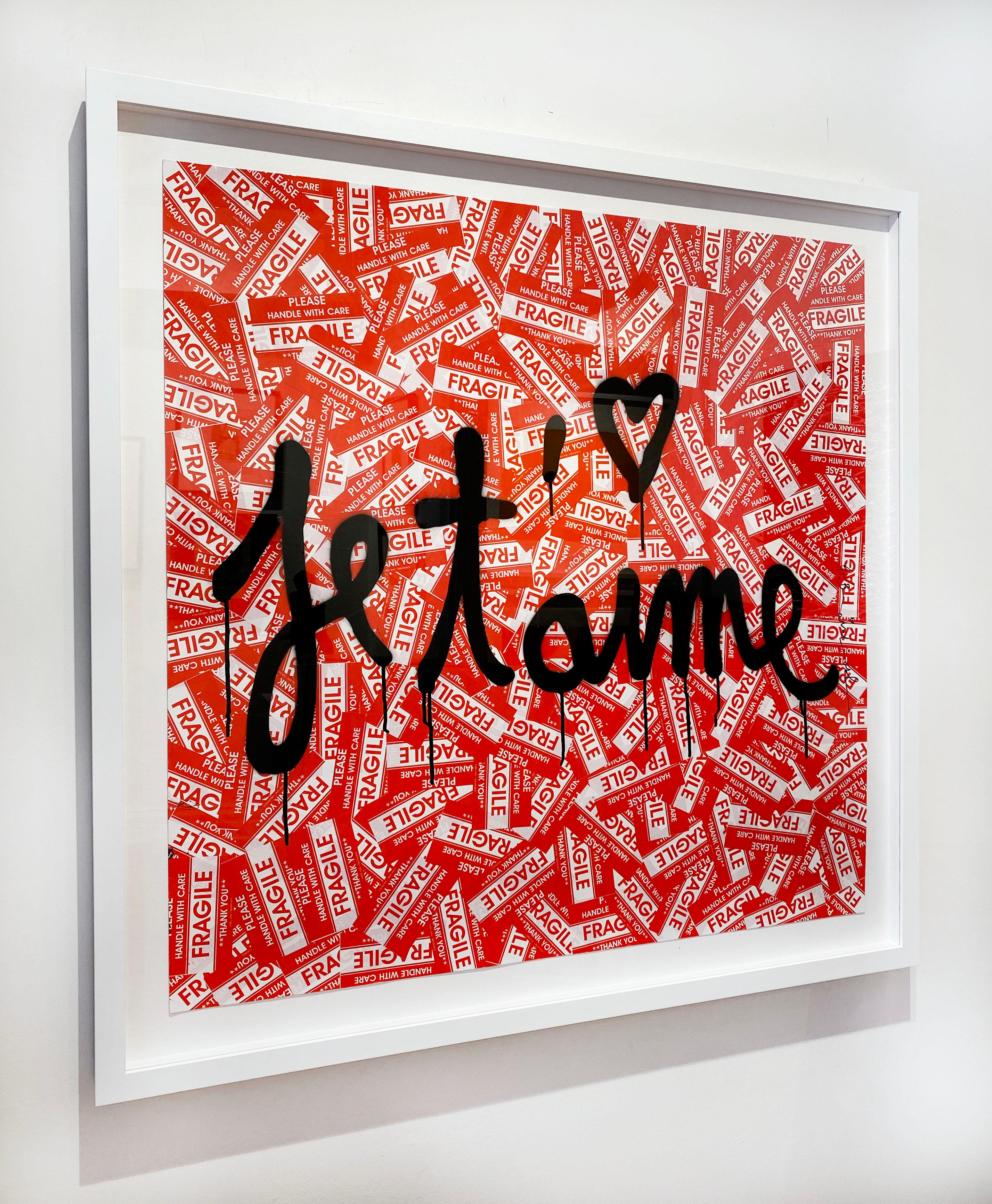 Artist:  Brainwash, Mr.
Title:  Je T’aime
Date:  2021
Medium:  Spray Paint and Stickers on Paper
Unframed Dimensions:  36