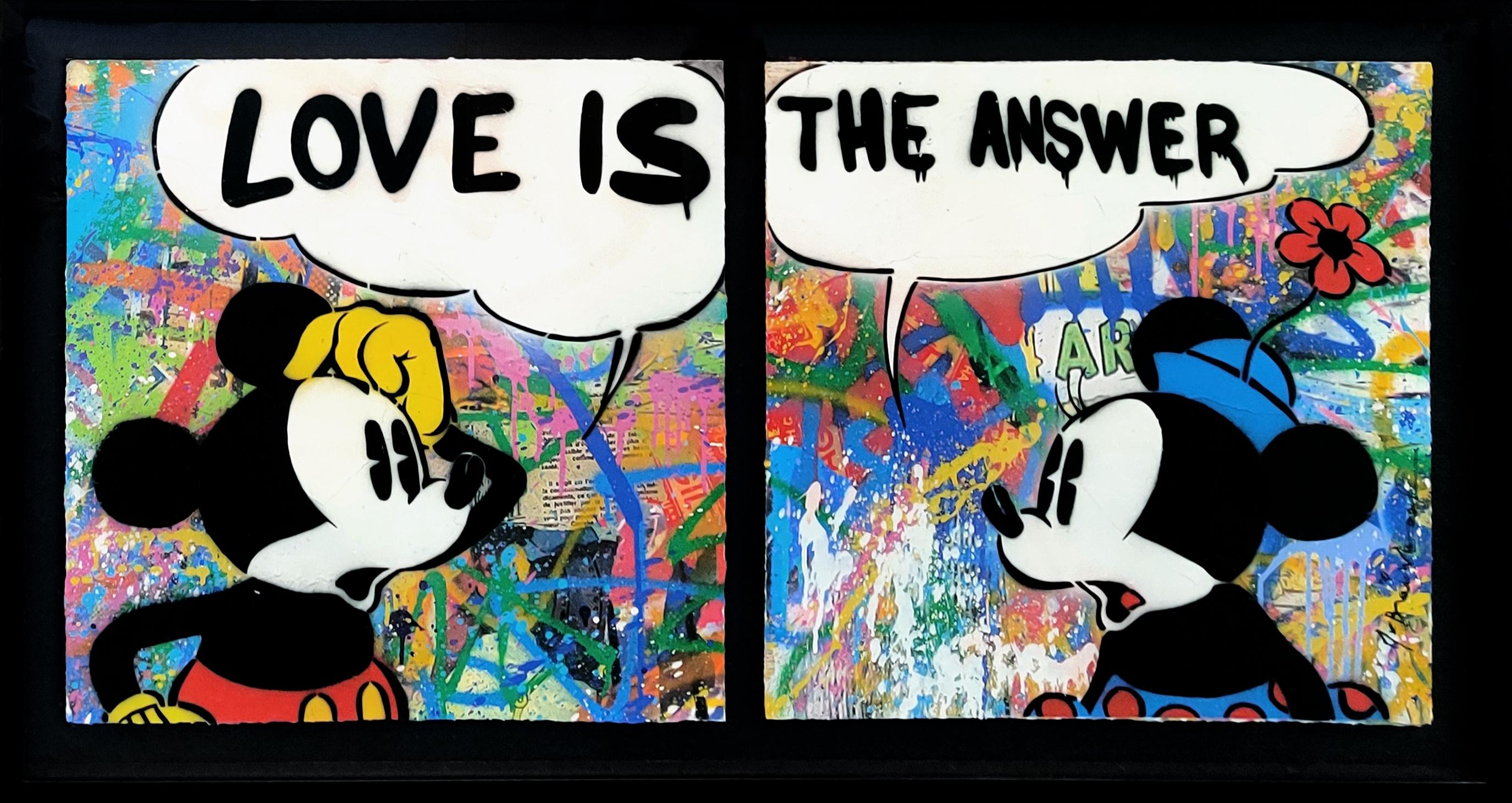 LOVE IS THE ANSWER DIPTYCH (MICKEY & MINNIE MOUSE) - Mixed Media Art by Mr. Brainwash