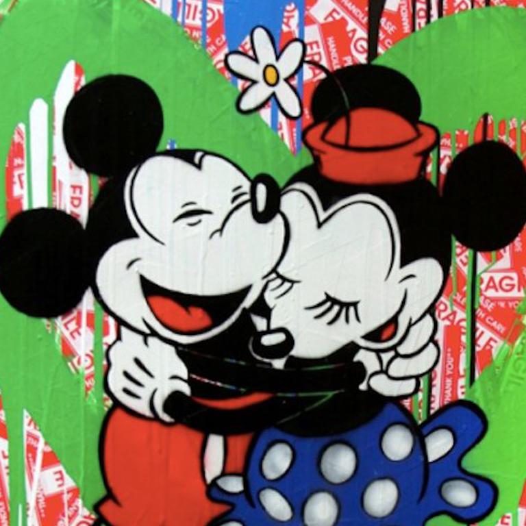 Mickey & Minnie (FRAGILE) - Street Art Mixed Media Art by Mr. Brainwash