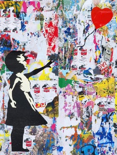 MR. BRAINWASH BALLOON GIRL', 2023' ORIGINAL 1/1 UNIQUE ON PAPER FRAMED