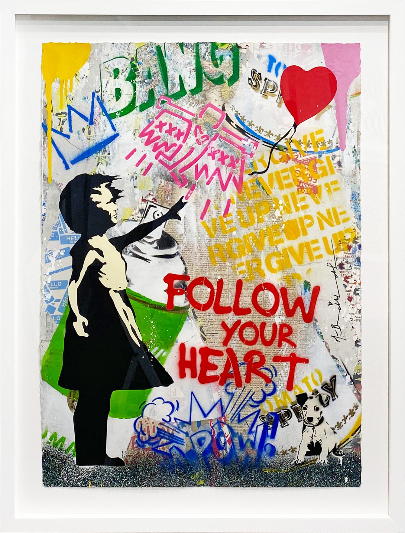 Title:  Balloon Girl
Date:  2025
Medium:  Silkscreen and Mixed Media on Paper
Unframed Dimensions:  30" x 22"
Framed Dimensions:  36" x 28"
Signature:  Signed
Edition:  Unique

A provocative figure in the world of street art, Mr. Brainwash practices