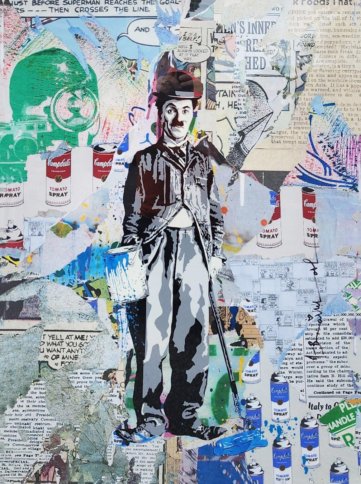 MR. BRAINWASH 'CHAPLIN, 2023' ORIGINAL 1/1 UNIQUE ON PAPER FRAMED