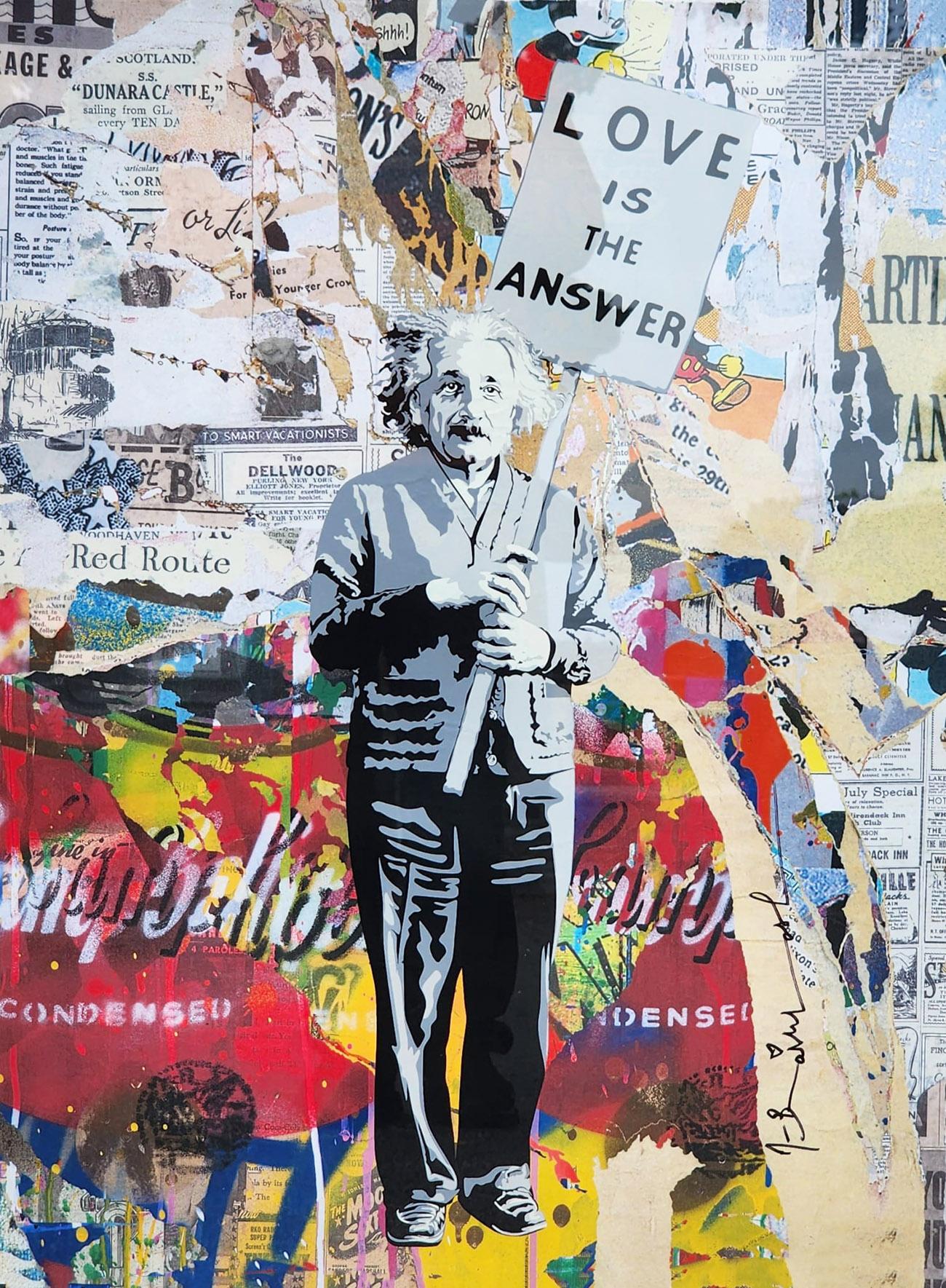 MR. BRAINWASH 'EINSTEIN, 2023' ORIGINAL 1/1 UNIQUE ON PAPER FRAMED - Mixed Media Art by Mr. Brainwash