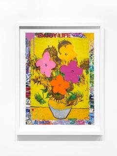 Mr. Brainwash "Flower and Sun" Unique Mixed Media on paper