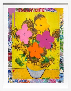 Mr. Brainwash "Flower and Sun" Unique Mixed Media on paper