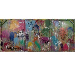 "Pop Wall" plantilla y técnica mixta sobre rótulo de calle y lienzo de Mr. Brainwash