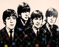 "The Beatles" broken vinyl records on canvas artwork by Mr. Brainwash