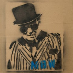 Winston Churchill - Stencil, Cardboard, Portrait, Street-Art, Black/Blue, Signed
