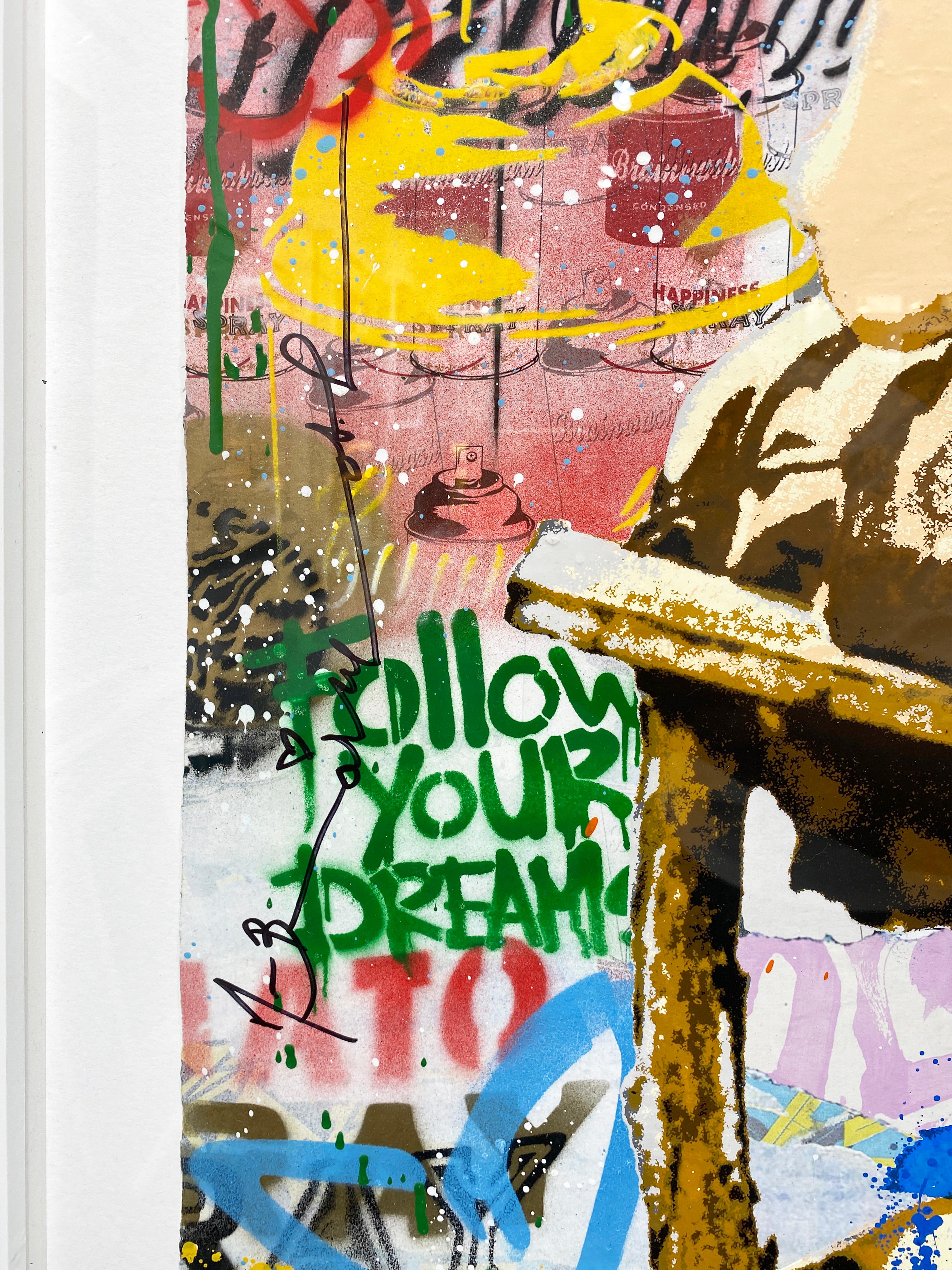 Artist:  Brainwash, Mr.
Title:  Work Well Together
Date:  2025
Medium:  Silkscreen and Mixed Media on Paper
Unframed Dimensions:  50