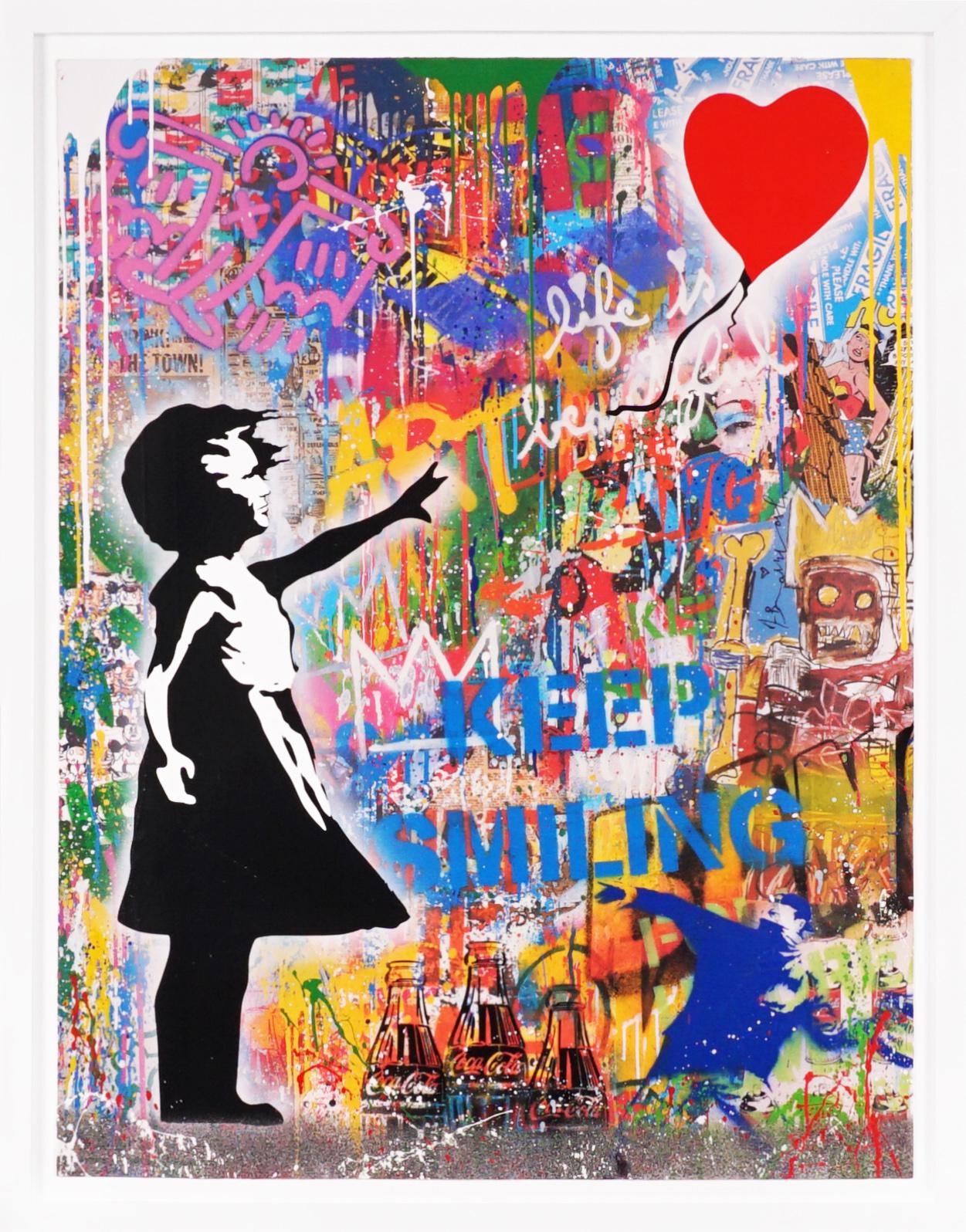 Mr. Brainwash Abstract Painting - 'Balloon Girl' Street Pop Art Painting, Unique, 2021