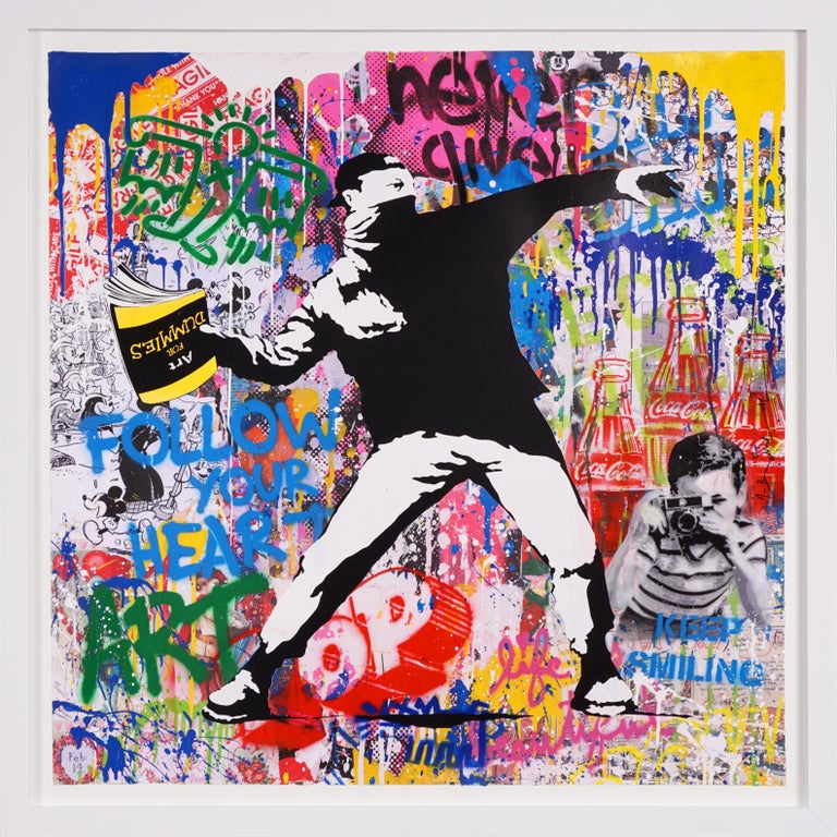 Mr. Brainwash Figurative Painting - 'Banksy Thrower II' Unique, Street Pop Art Painting, 2021