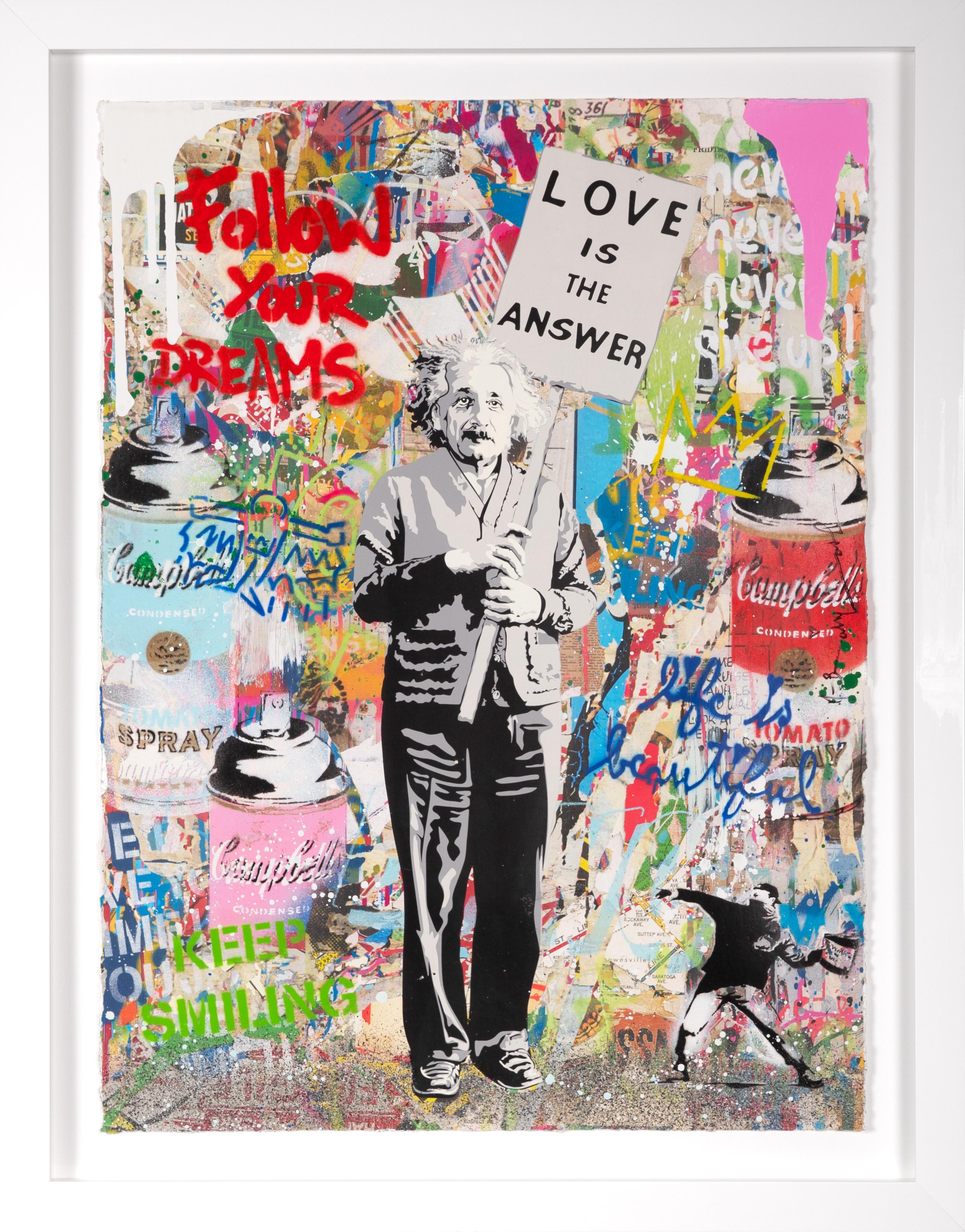 Mr. Brainwash Abstract Painting - 'Einstein Love Is the Answer' Unique painting