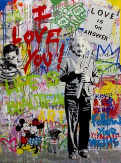 Einstein Painting with Mickey Mouse / Love is the Answer "Follow Your Dreams"