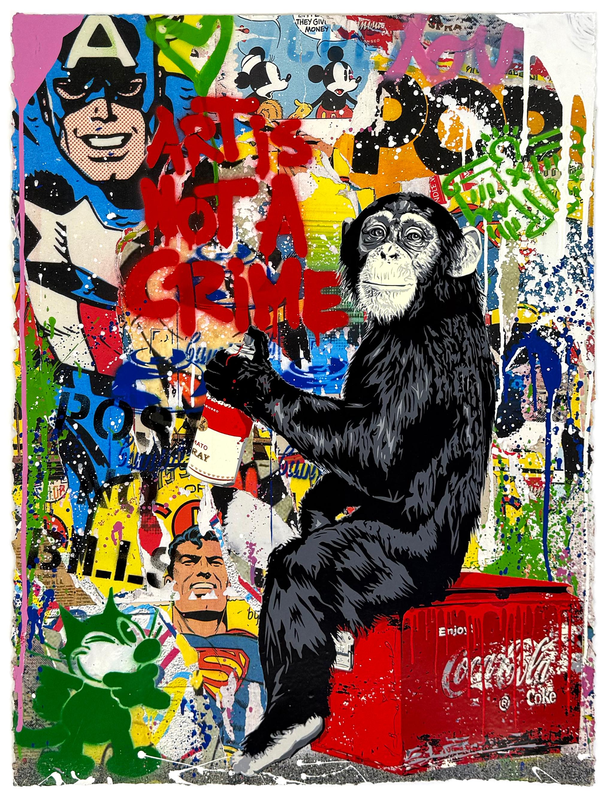 Everyday Life (Originalgemälde auf Papier) (Schwarz), Figurative Painting, von Mr. Brainwash