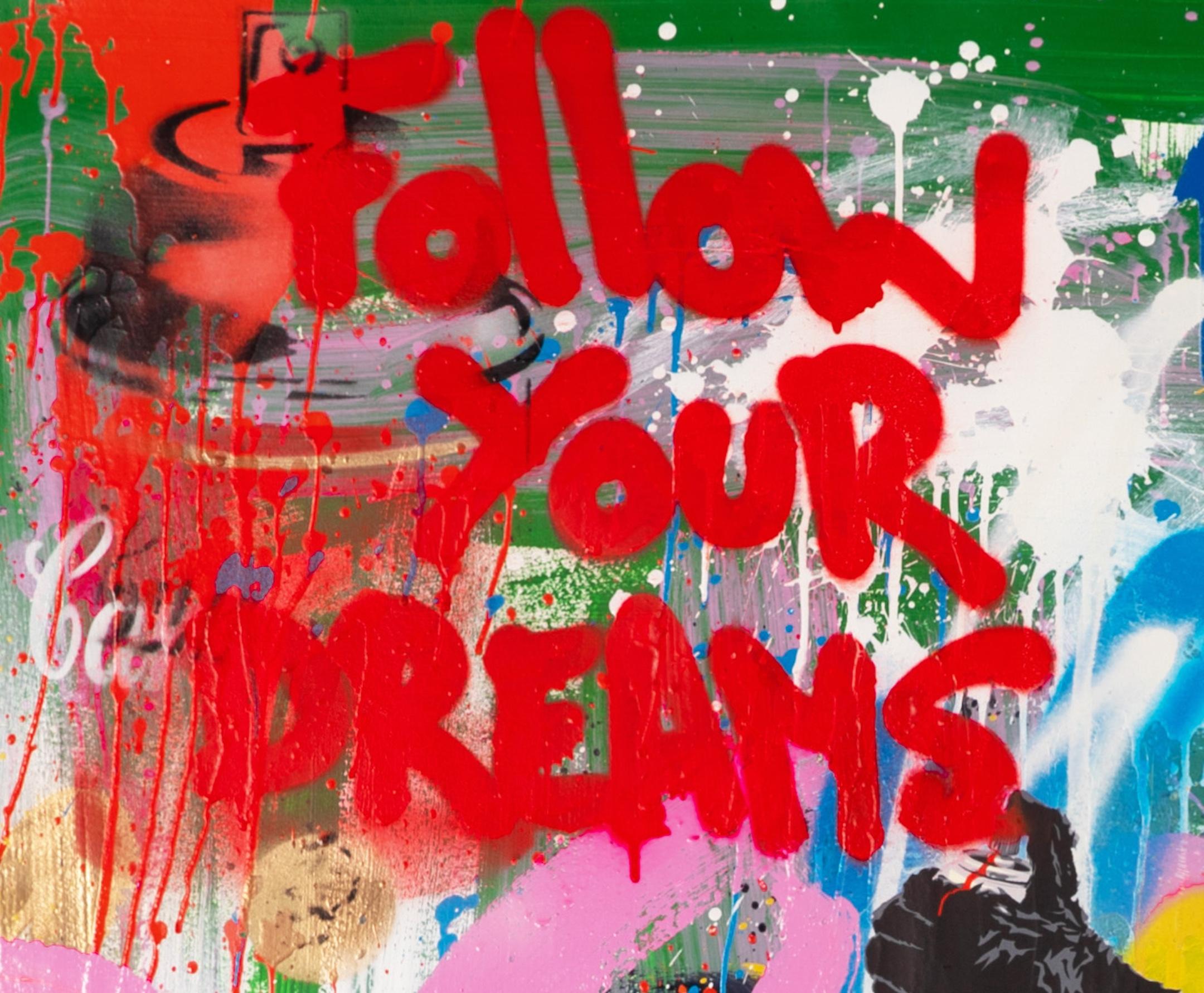 'Follow Your Dreams Monkey' Pop Art Collage Painting, 2020 1