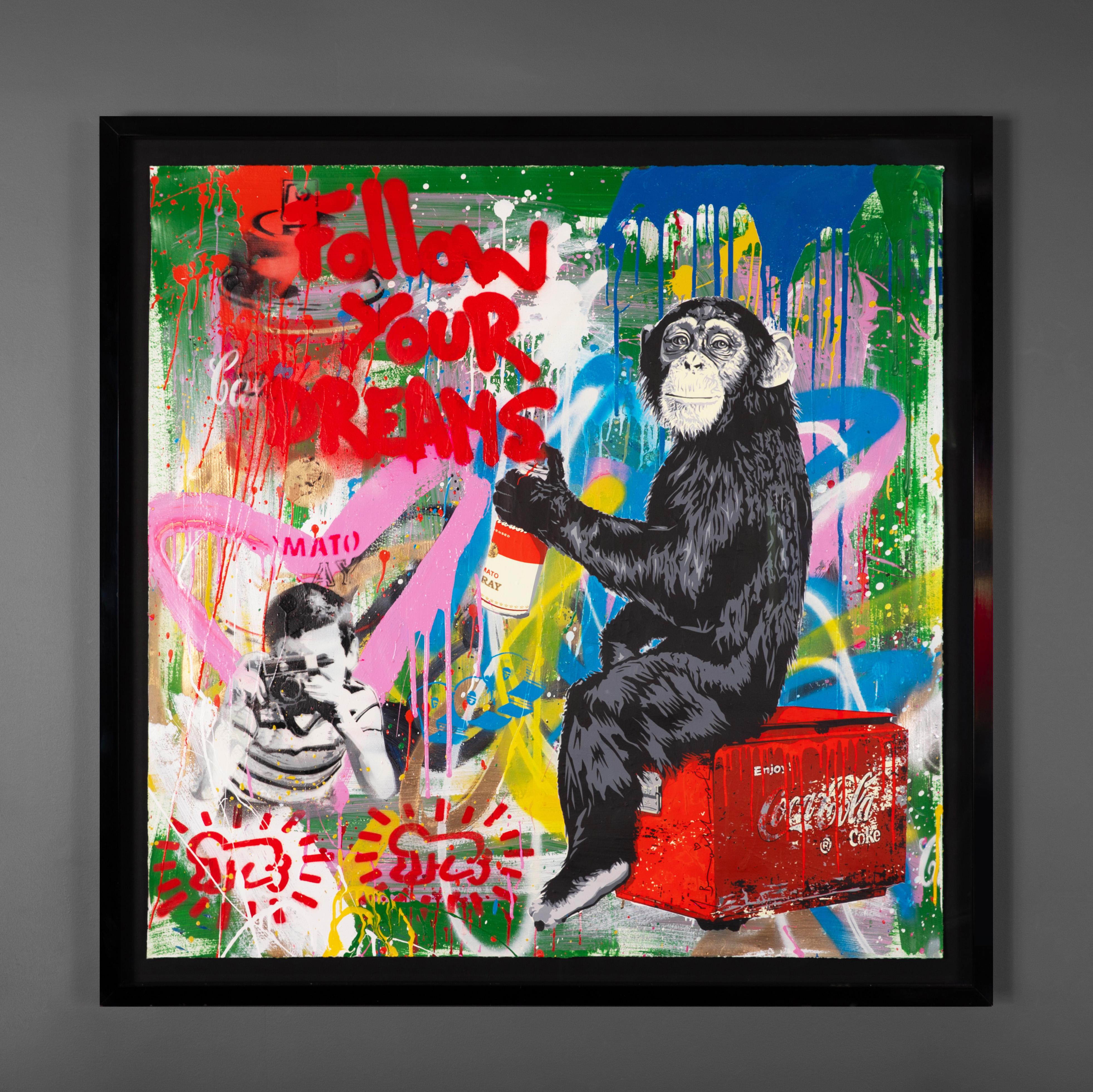 'Follow Your Dreams Monkey' Street Art/Mixed Media Painting, 2020 3