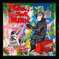 'Follow Your Dreams Monkey' Street Art/Mixed Media Painting, 2020