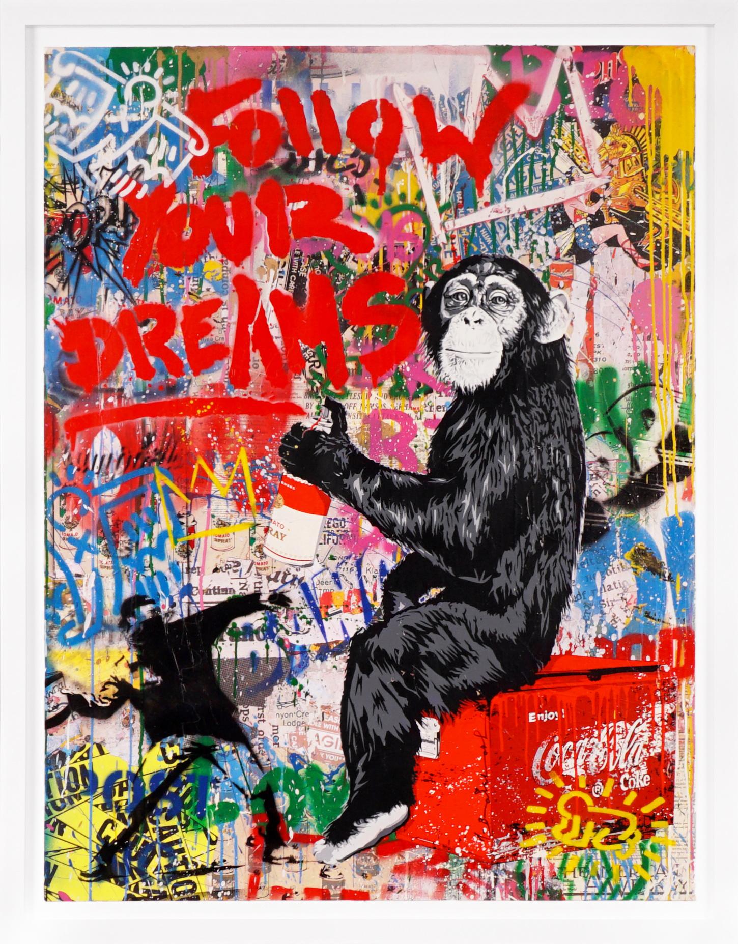 Mr. Brainwash Animal Painting - 'Follow Your Dreams' Monkey, Unique, Street Pop Art Painting, 2021