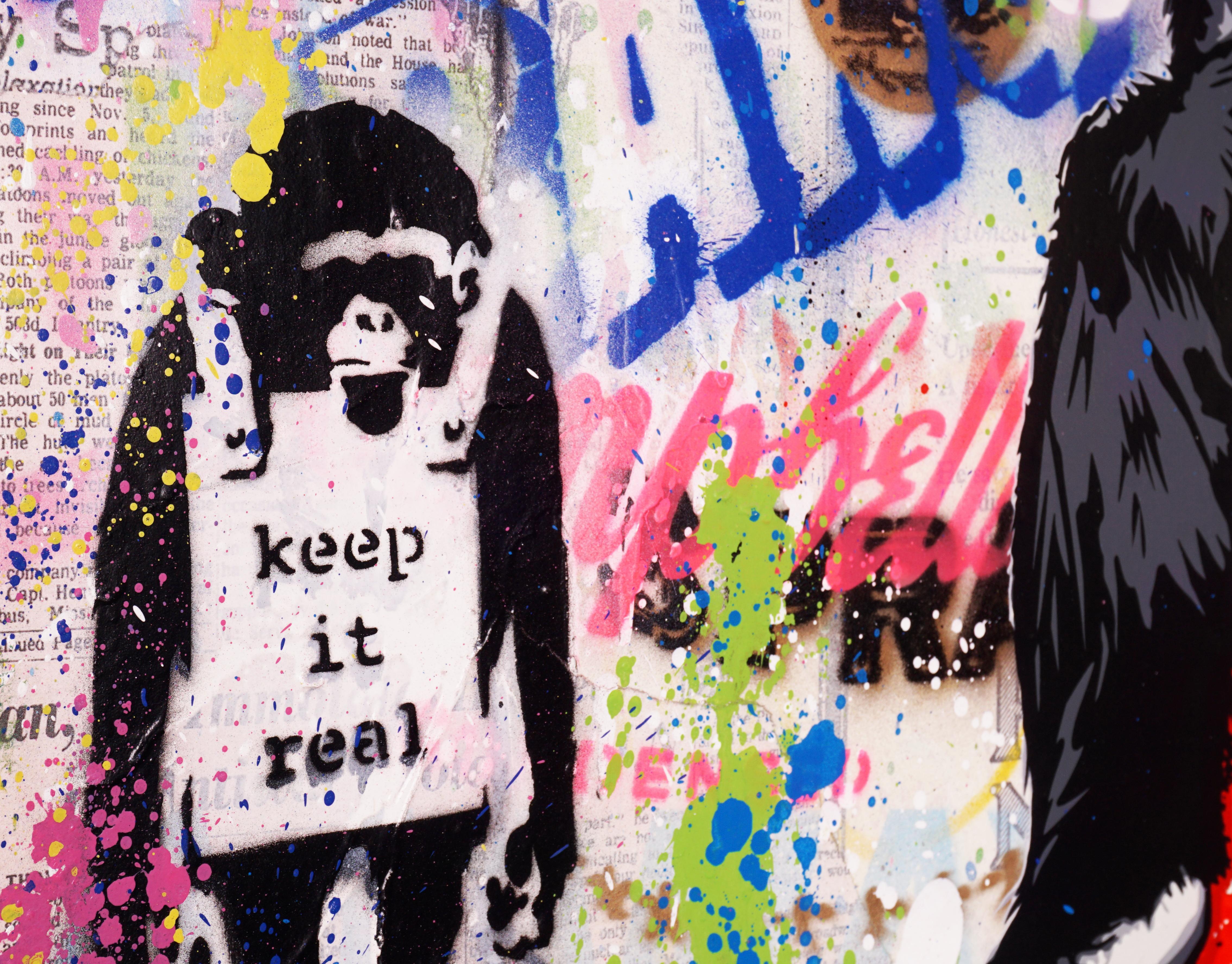 'Keep It Real Monkey' Unique Street Pop Art Painting, 2021 - Street Art Mixed Media Art by Mr. Brainwash