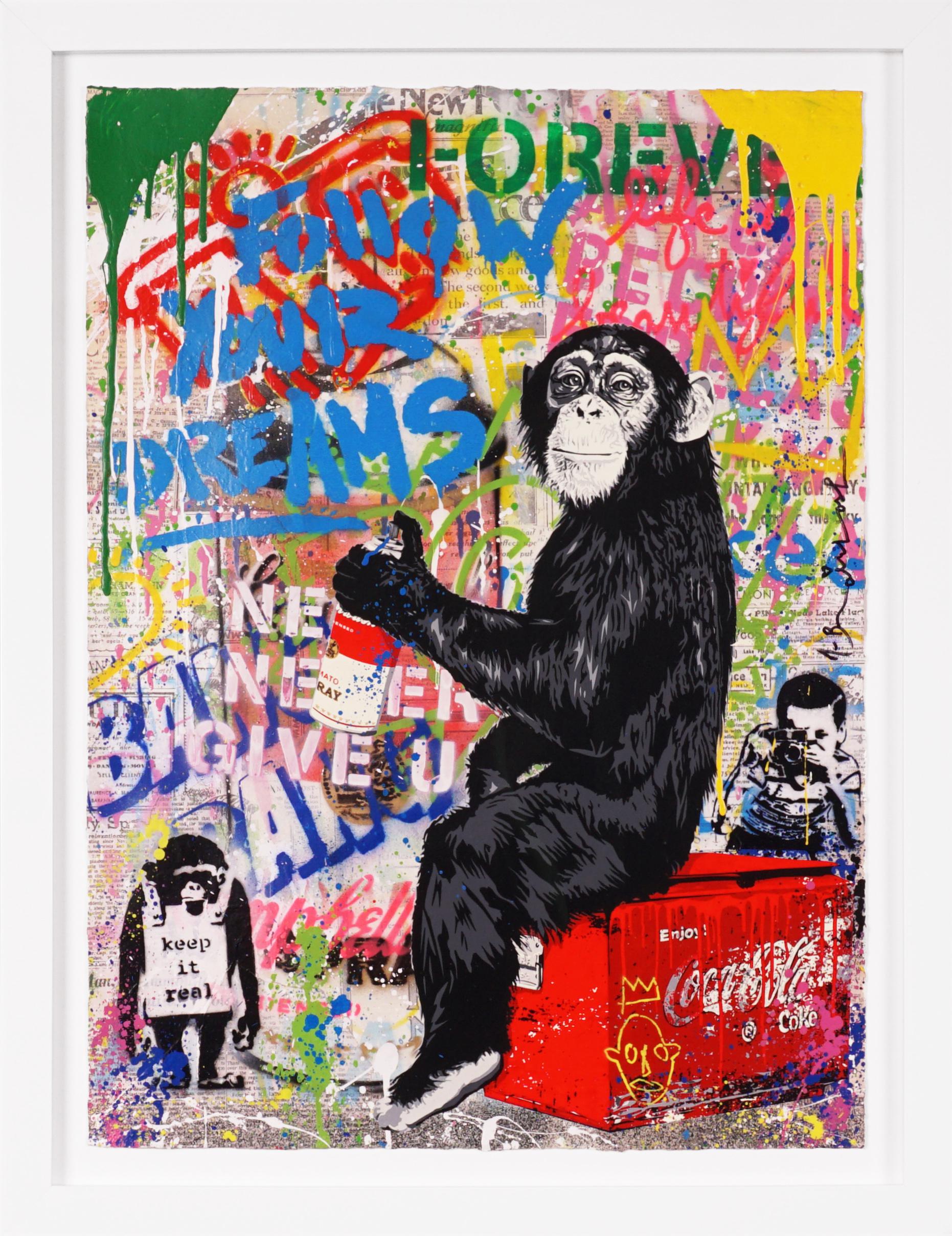 'Keep It Real Monkey' Unique Street Pop Art Painting, 2021 - Mixed Media Art by Mr. Brainwash