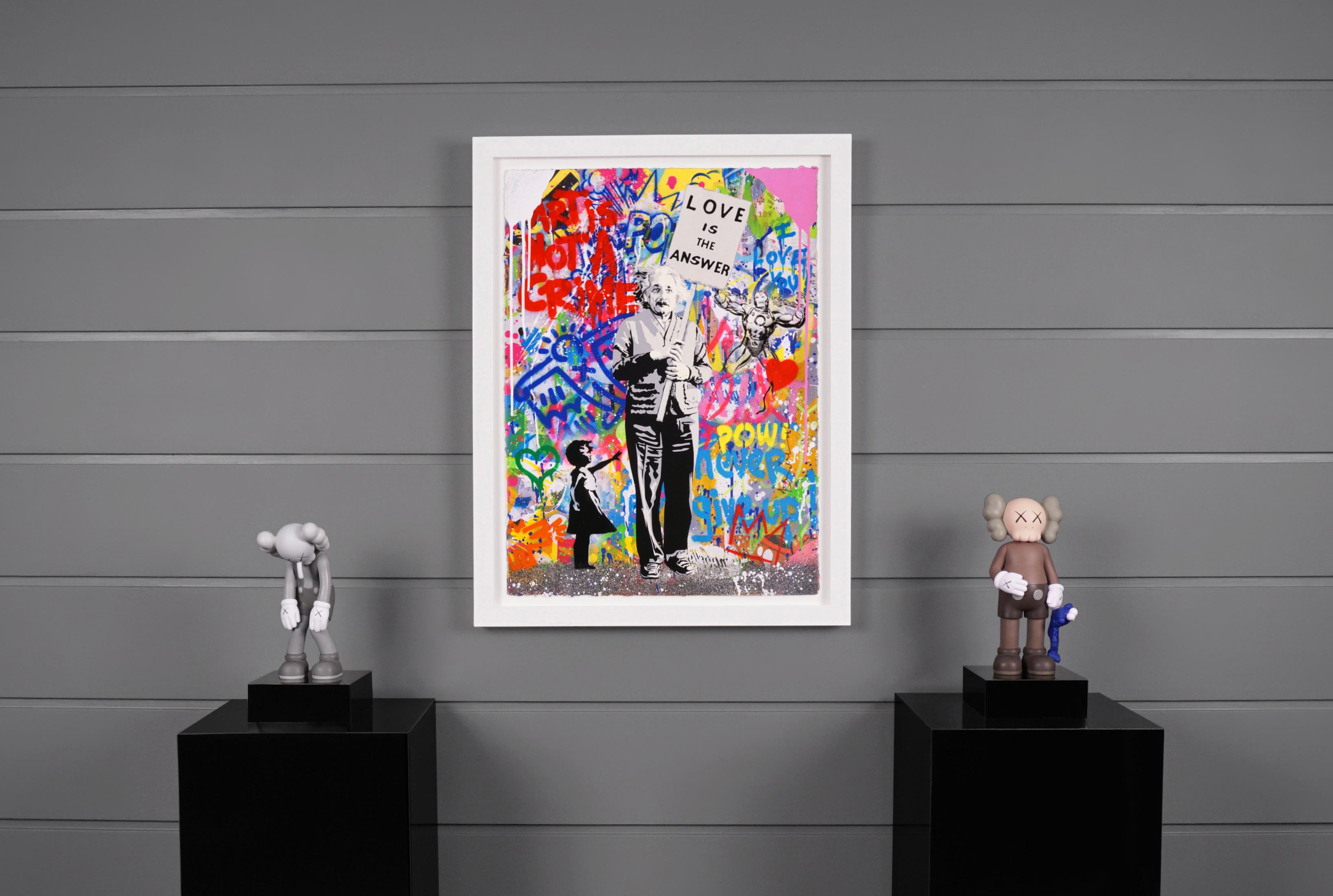 The graffiti street-art meets fine-art 'Art Is Not A Crime' is a pop art masterpiece made with acrylic paint, stencil, and mixed media on paper, created in 2021 by contemporary street-artist, Mr. Brainwash. The bold stenciled text, layers of