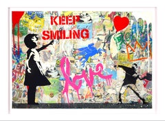 Mr. Brainwash 'Balloon Girl Keep Smiling' Unique Collage Painting, 2023