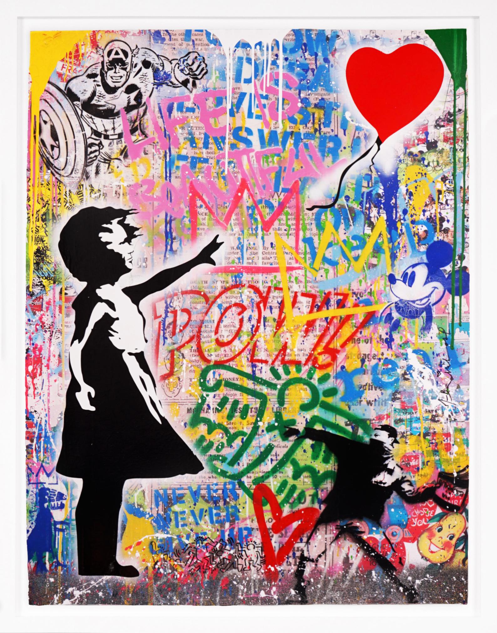 Mr. Brainwash, 'Balloon Girl' Street Pop Art, Unique Painting, 2021