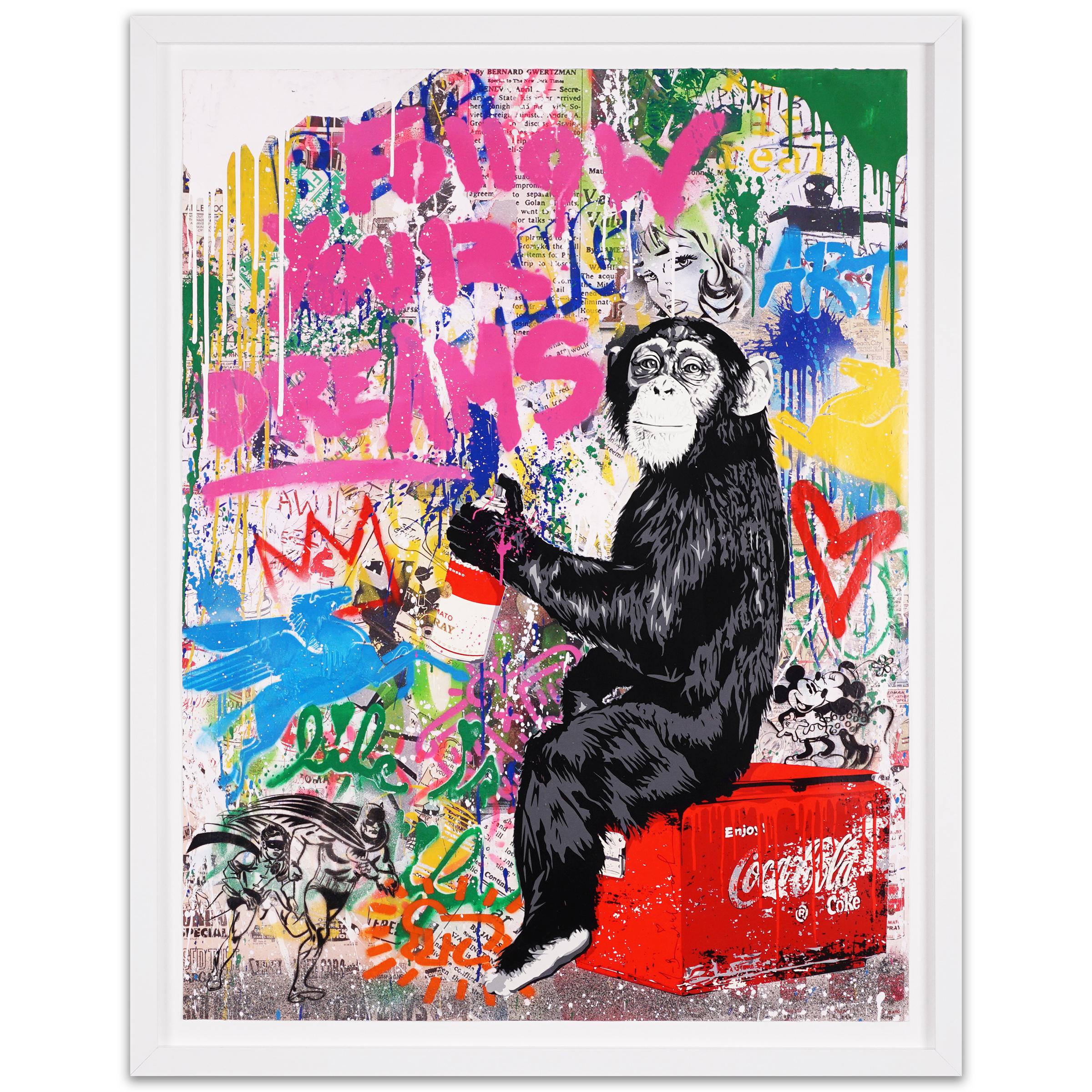 Mr. Brainwash, 'Follow Your Dreams' Pink Monkey, Unique Painting, 2021