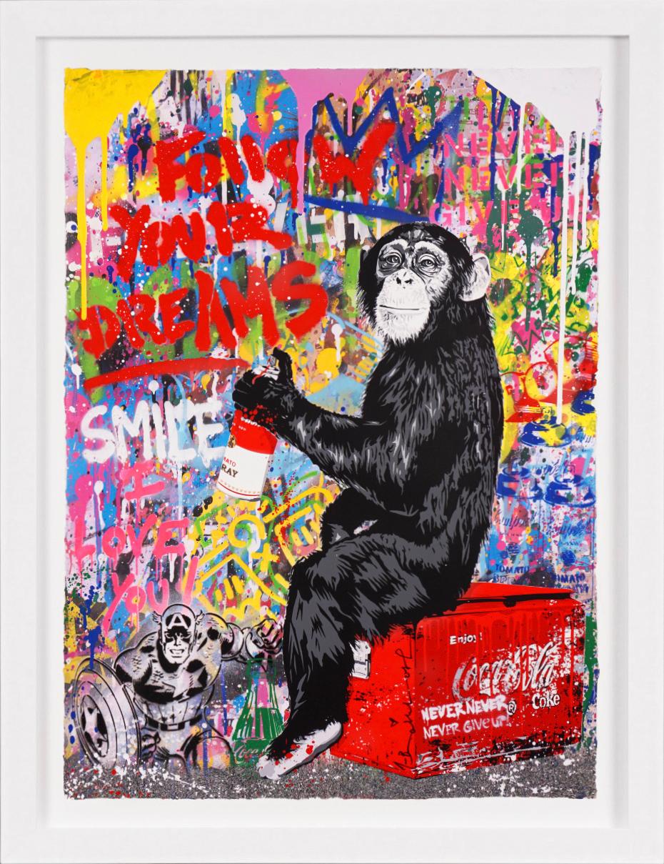 Mr. Brainwash, 'Follow Your Dreams' Small Monkey, Unique Painting, 2021