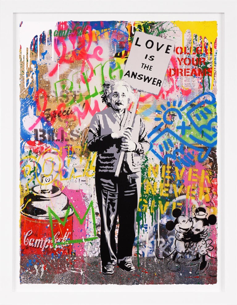 Mr. Brainwash, 'Love Is The Answer' Small Einstein, Unique Painting, 2021 - Mixed Media Art by Mr. Brainwash