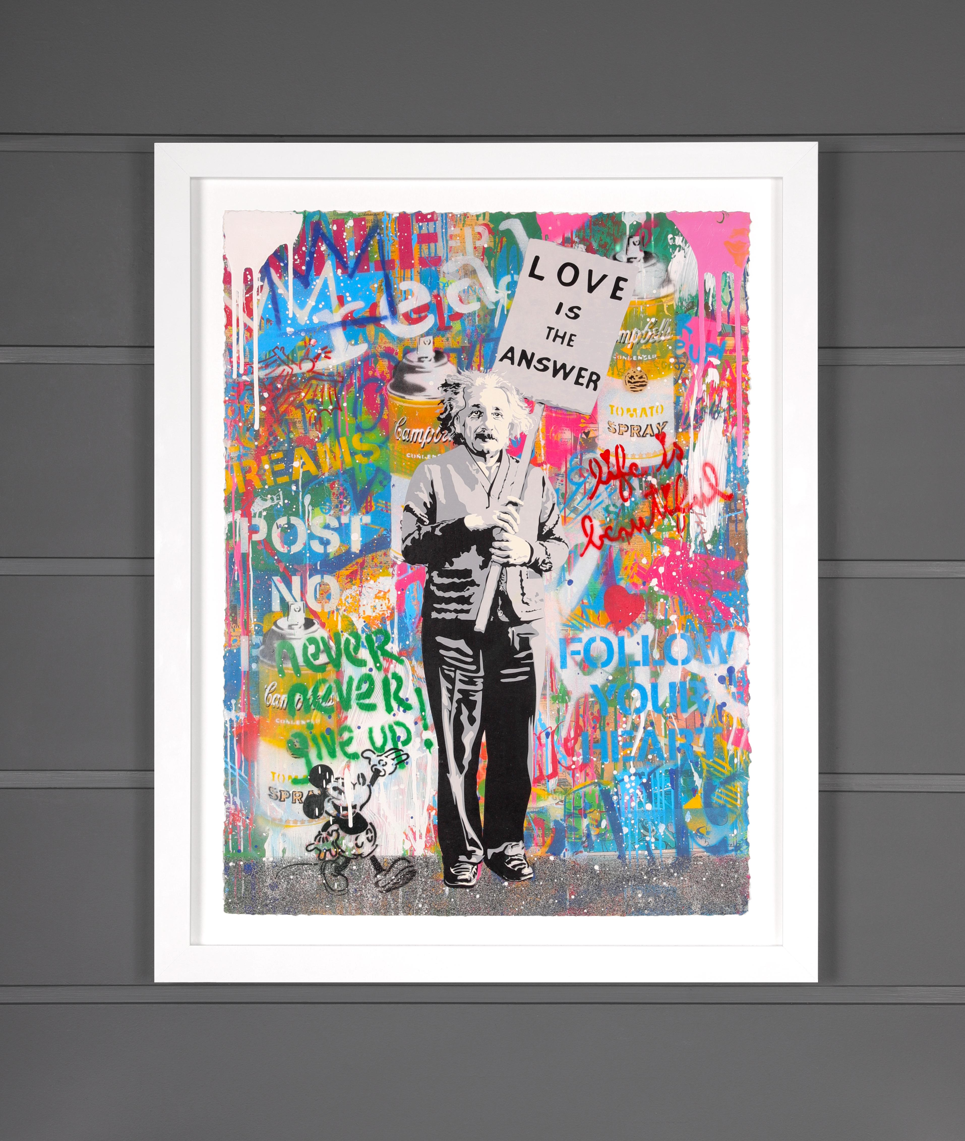 'Never, Never Give Up Einstein' Unique painting - Painting by Mr. Brainwash