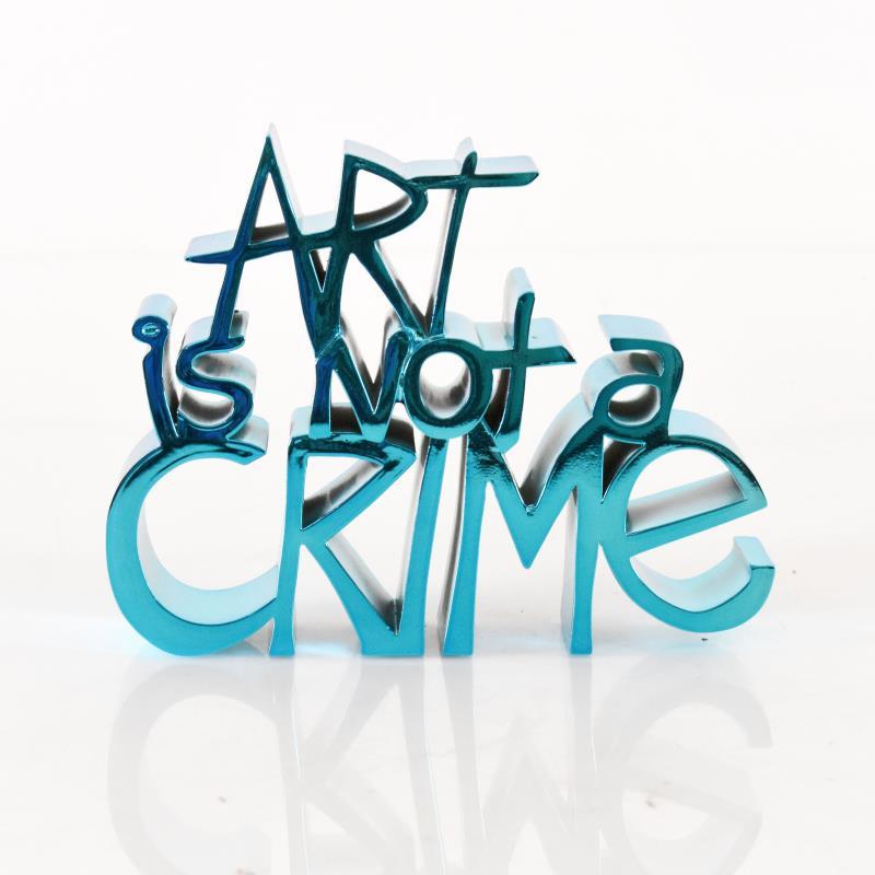 Mr. Brainwash Figurative Sculpture - "Art Is Not a Crime (Chrome Blue)" Limited Edition Resin Sculpture