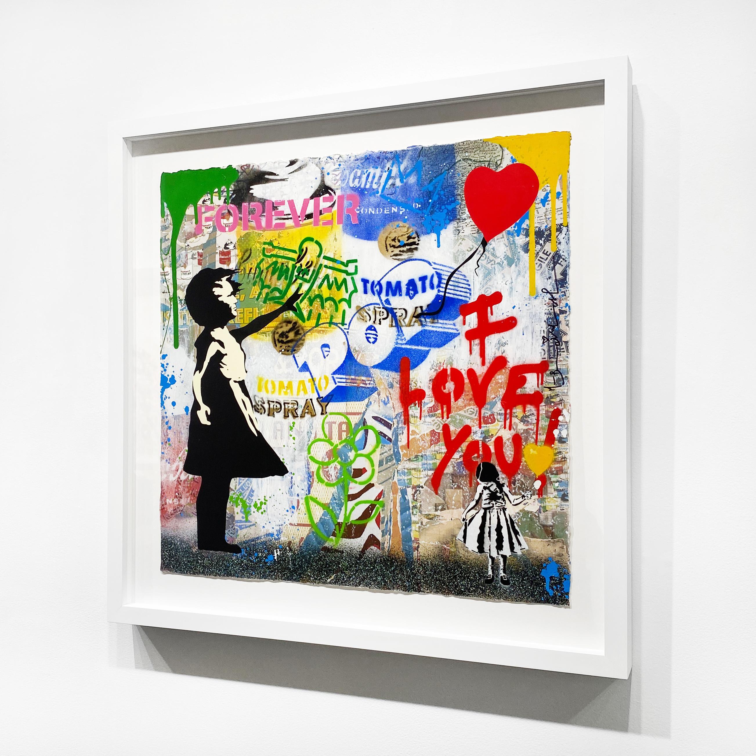 La fille aux ballons - Beige Figurative Print par Mr. Brainwash
