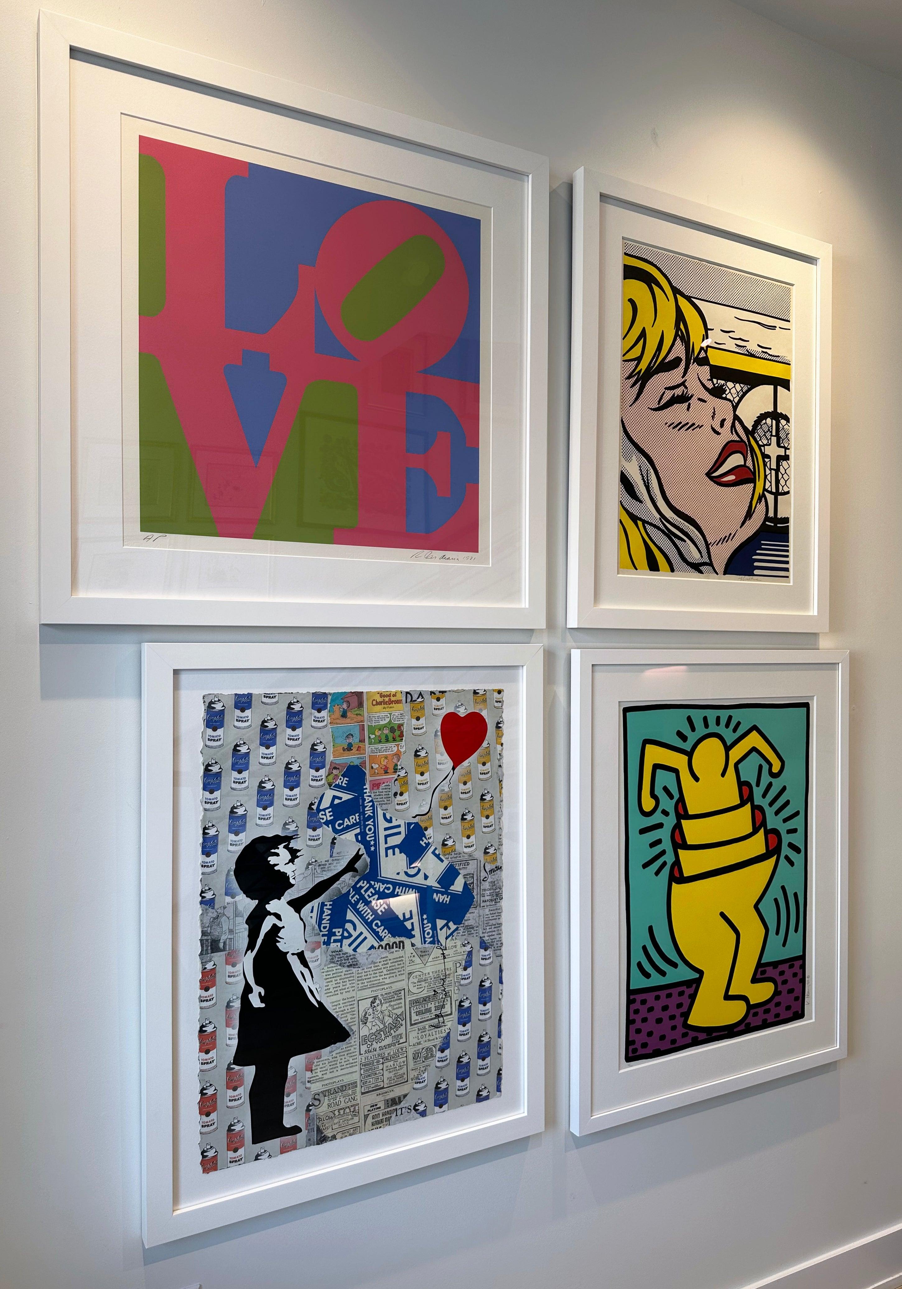 Balloon Girl - Gray Portrait Print by Mr. Brainwash