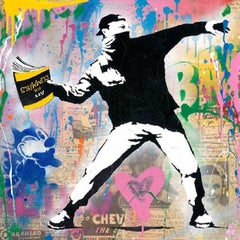 Banksy Thrower - M. Brainwash, pop art, street art, sérigraphie, techniques mixtes.