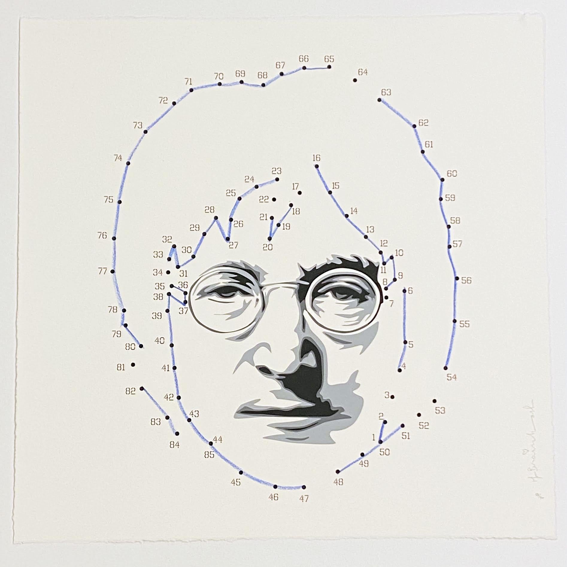 Connecting Lennon (Blue) - Beige Portrait Print by Mr. Brainwash