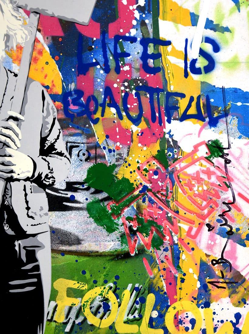 Einstein Love is the Answer - Beige Figurative Print by Mr. Brainwash