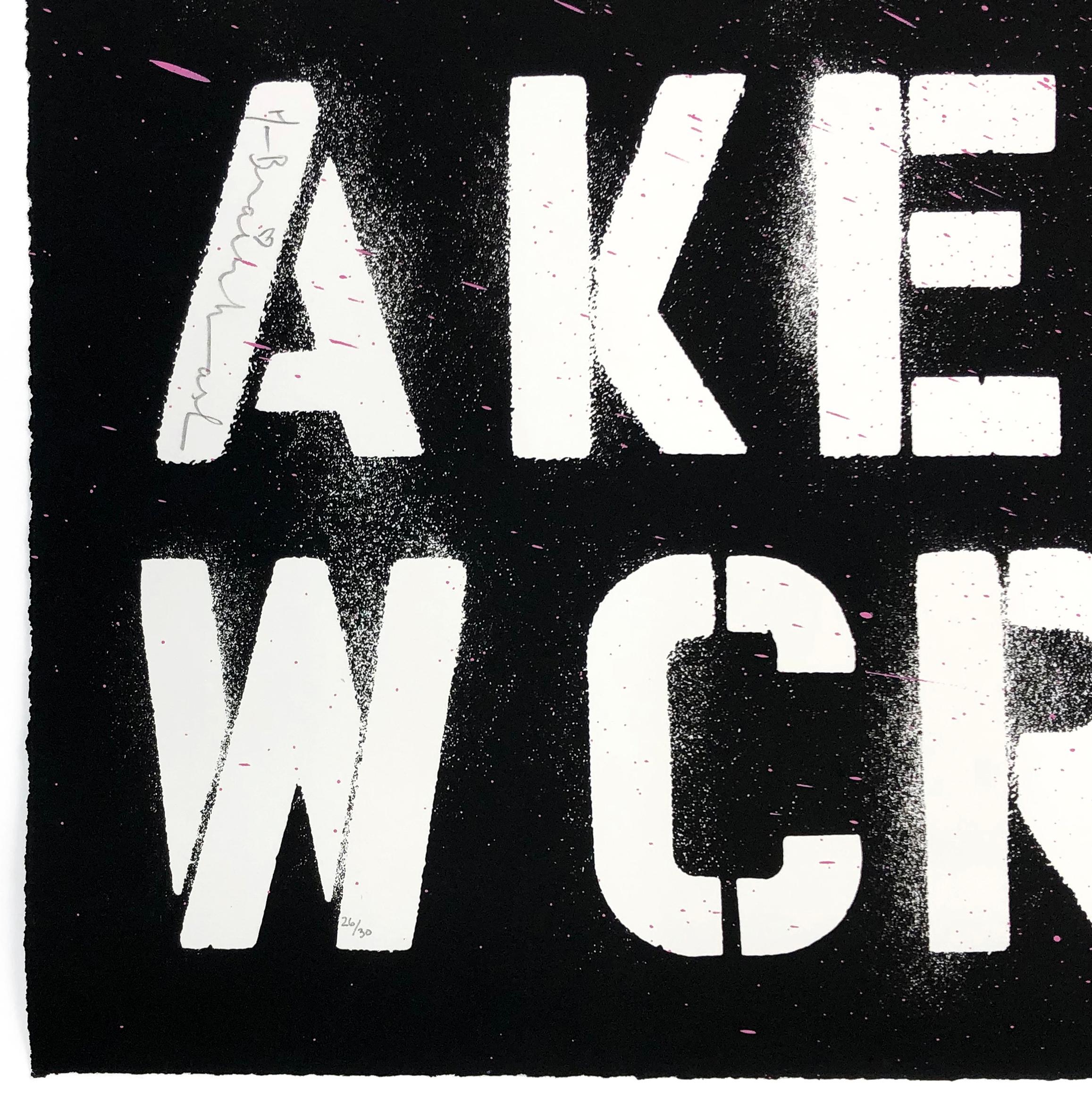 Keep Creating - Pink (gerahmter, handgefertigter Siebdruck) – Print von Mr. Brainwash