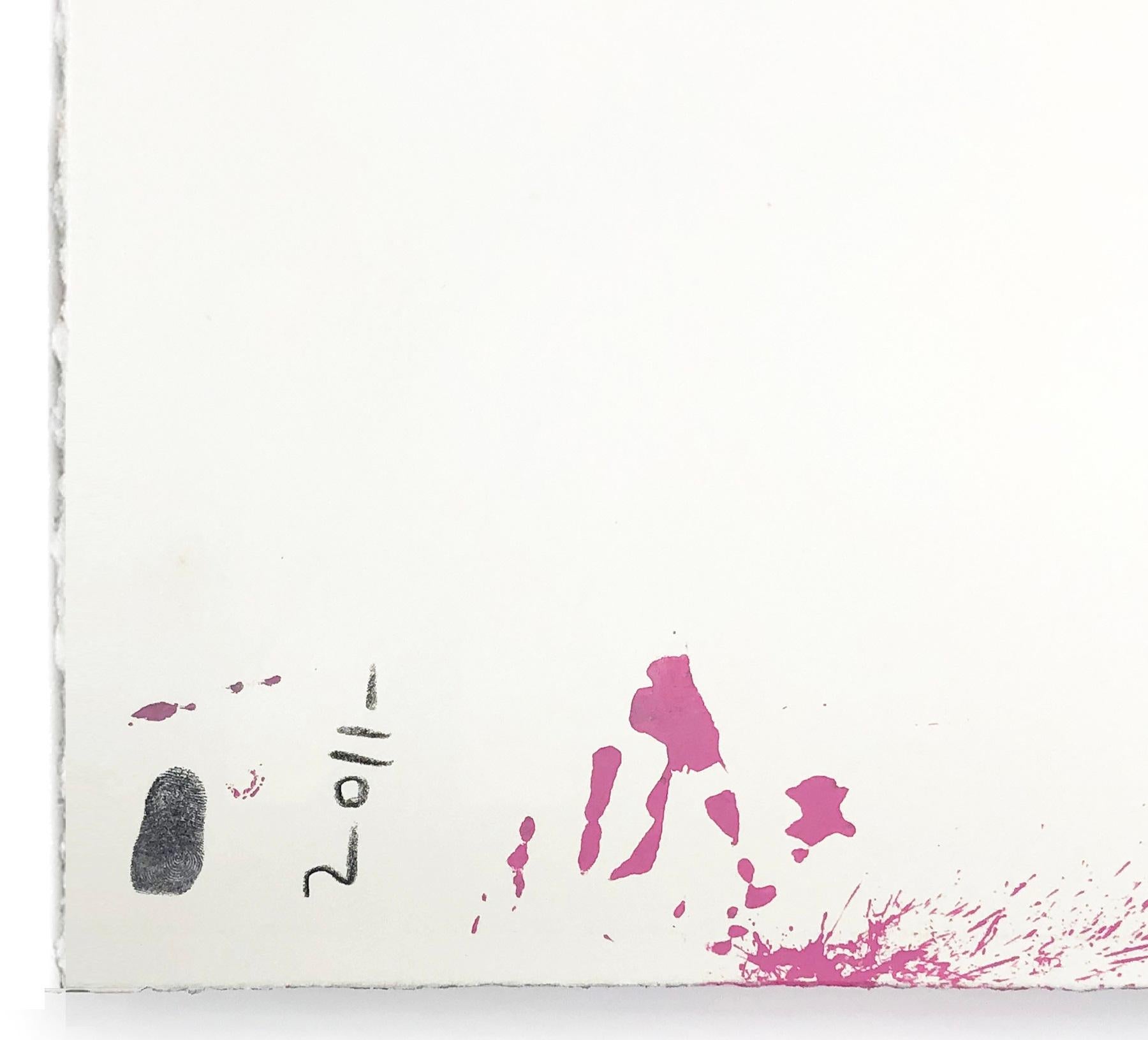 Keep Creating - Pink (gerahmter, handgefertigter Siebdruck) (Schwarz), Abstract Print, von Mr. Brainwash
