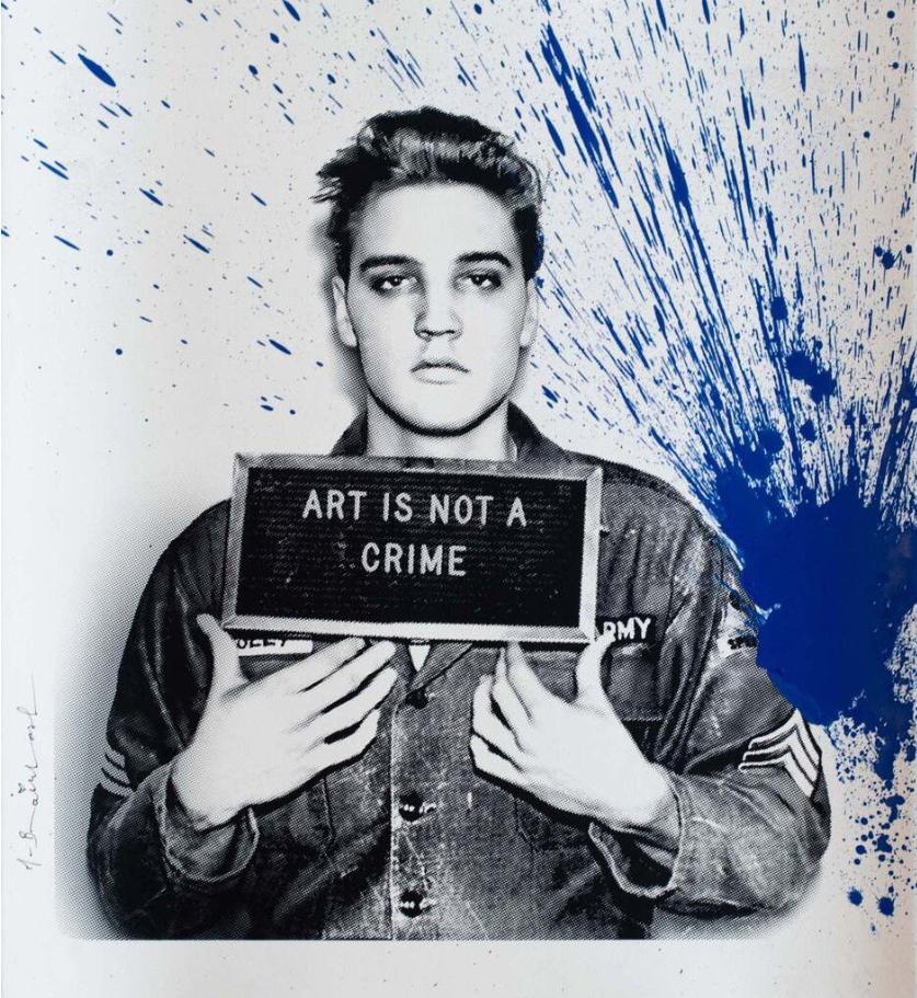 'Happy Birthday Elvis! (Royal Blue)' by Mr. Brainwash, 2019
24 x 22 Inches
Original serigraph on paper with hand finished acrylic splatter on hand torn, 100% cotton 300gsm cream archival art paper with deckled edges.
Edition: Un-Numbered proof asdie