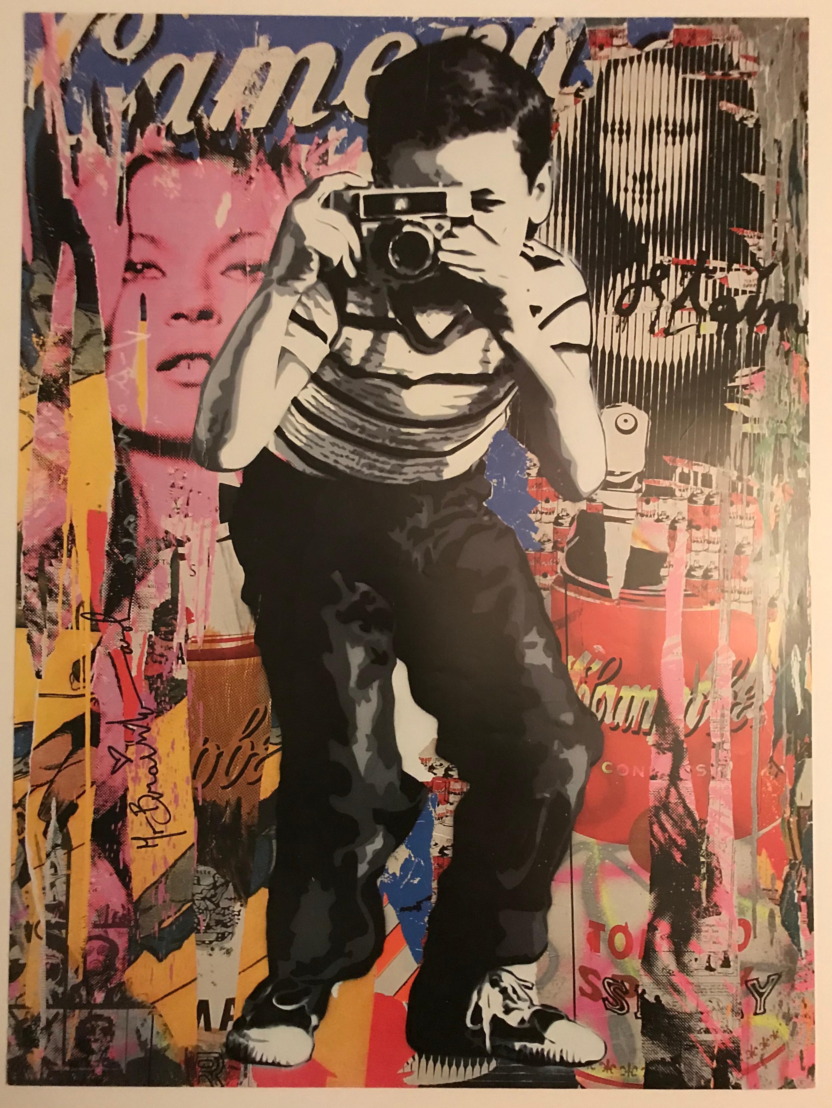 Mr. Brainwash Abstract Print – Mr Brainwash Kate Moss Kamera Lithographie Hand signiert NYC ICON'S Street Show