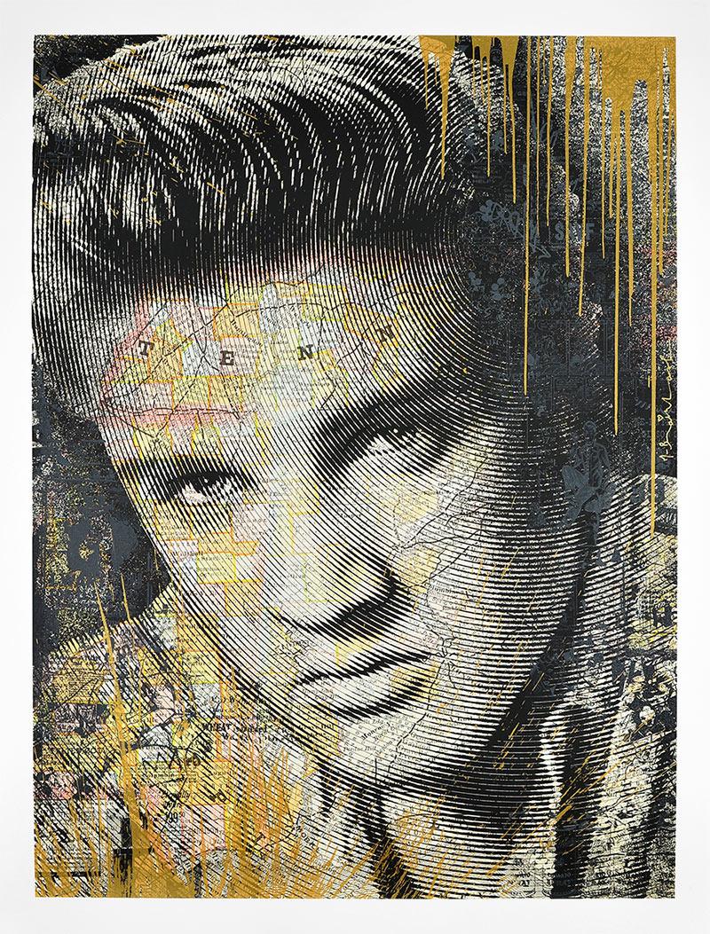 Mr. Brainwash Figurative Print - MR. BRAINWASH - King of Rock (Gold) Elvis Presley Screen Print. Street, Pop Art.