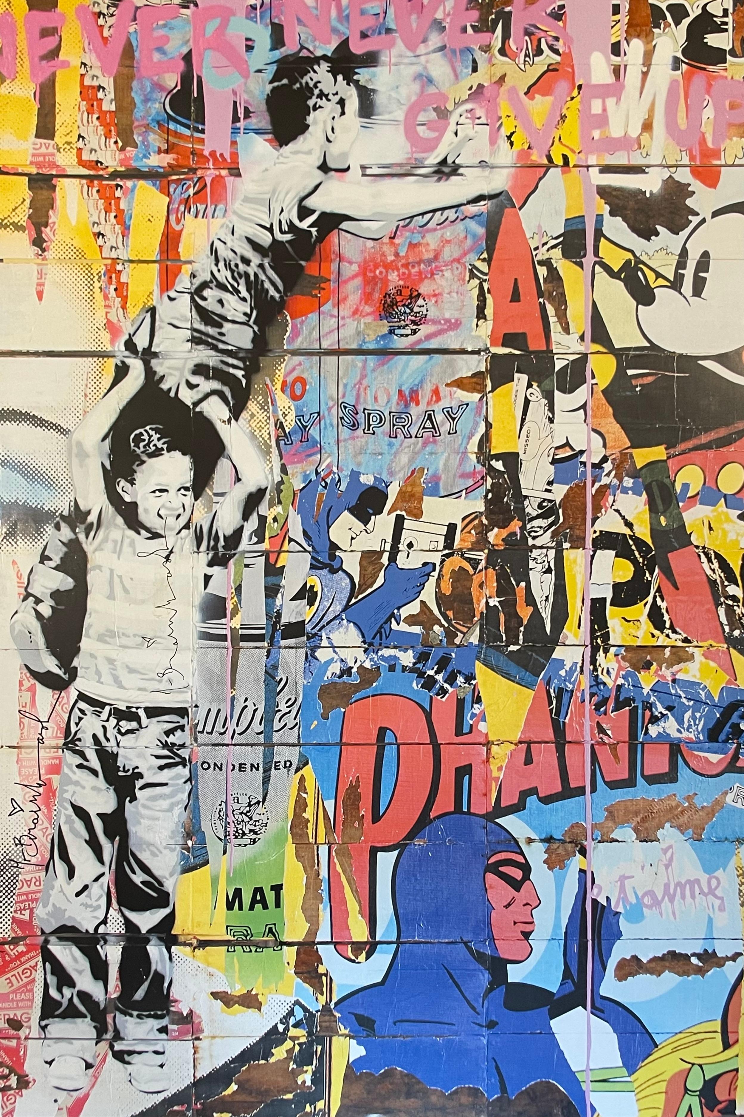 Mr. Brainwash Never Never Give Up Lithograph Hand Signed NYC Icon's Street Show 3