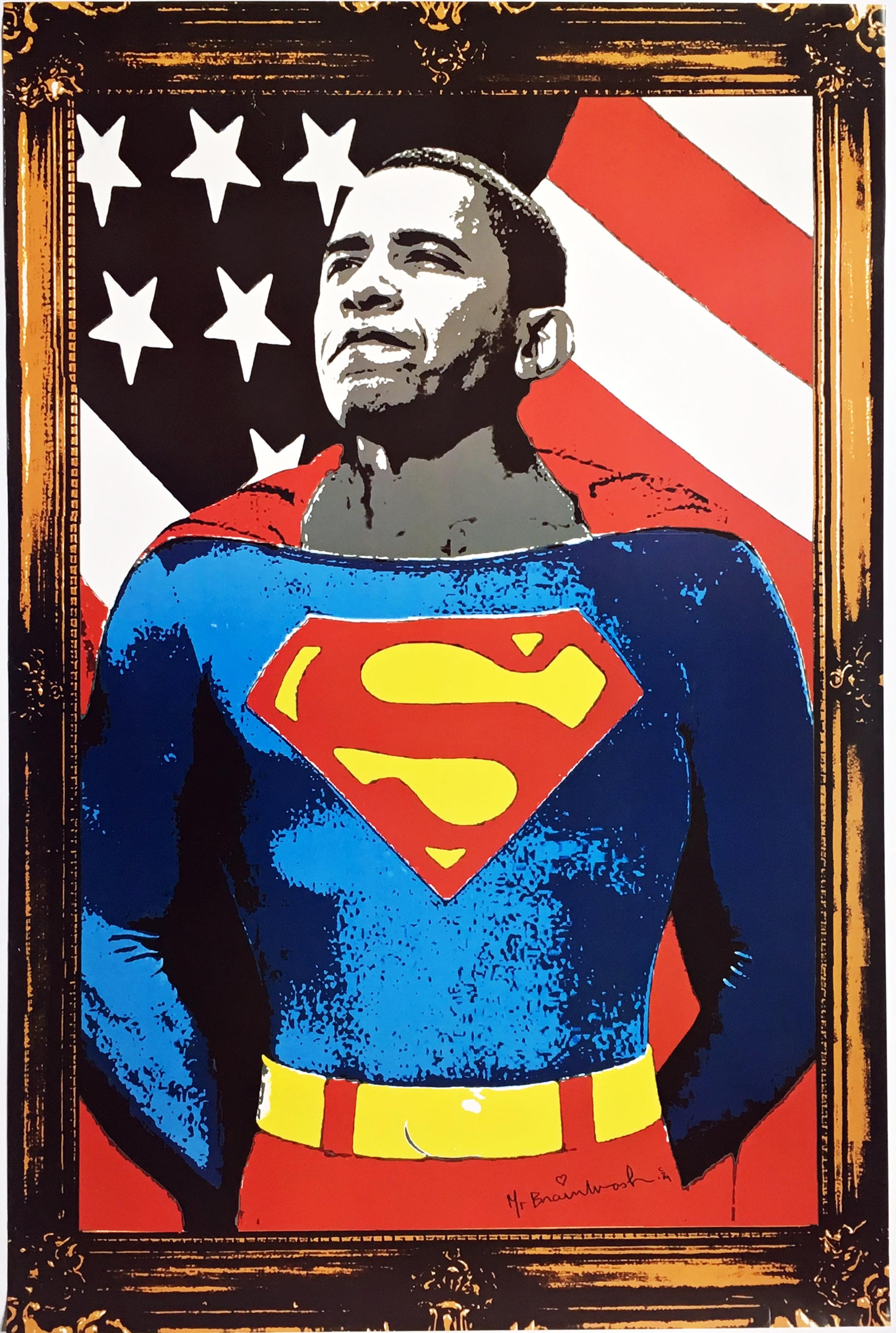 Mr. Brainwash Figurative Print – Obama Superman