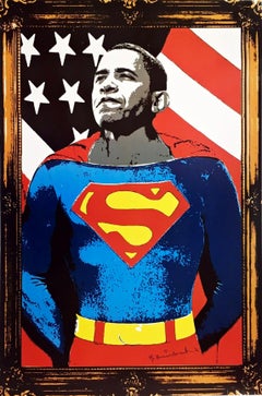 Offsetlithographie „Obama Superman“ auf Papier, Kulturkommentar, signiert